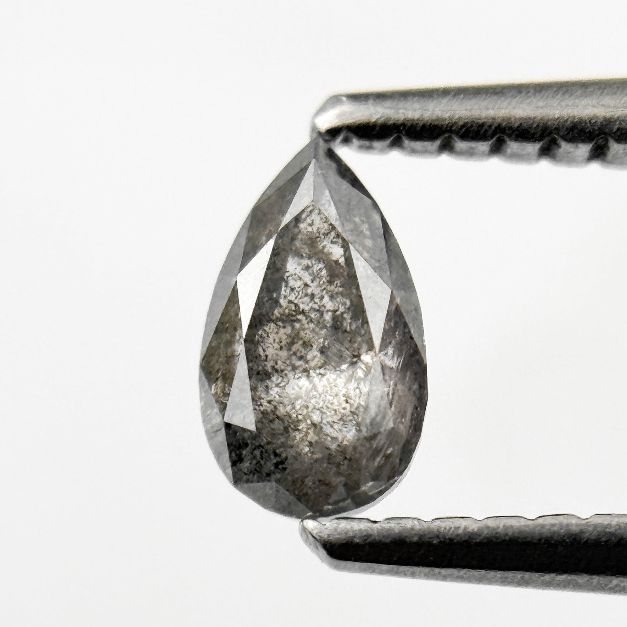 0.45 Ct Pear Rose Cut Grey Natural Salt and Pepper Diamond