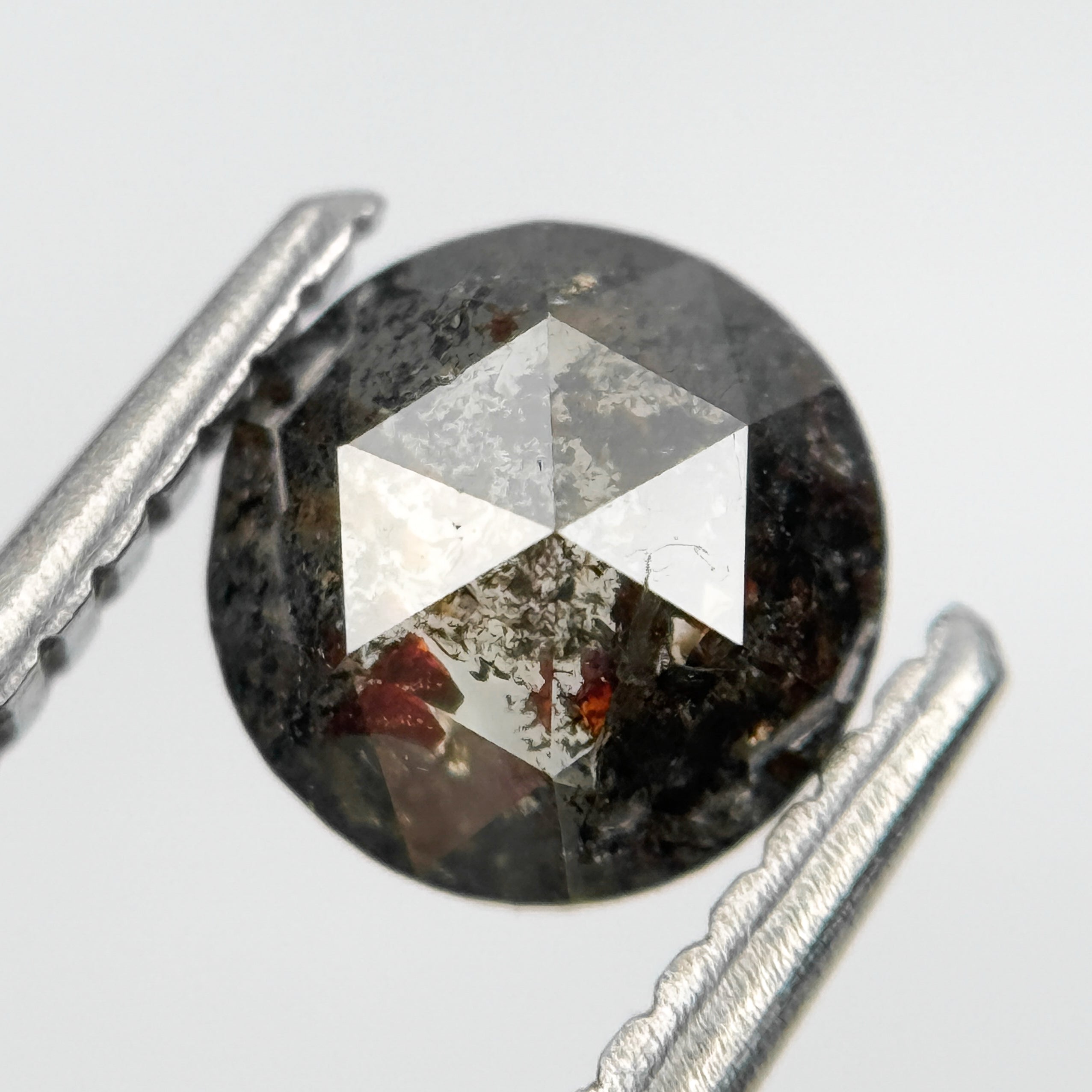 0.86 Ct Round Rose Cut Grey Natural Salt and Pepper Diamond