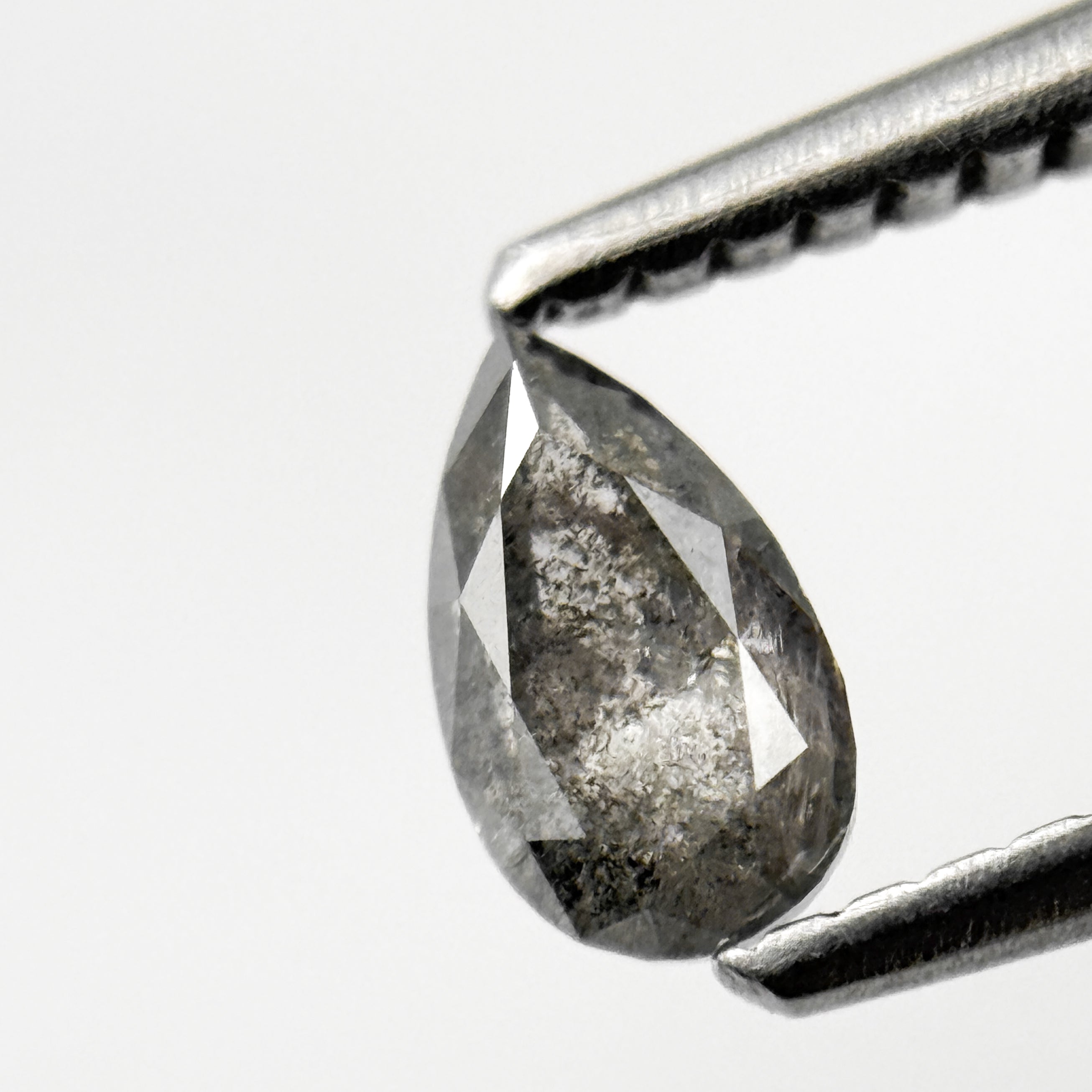 0.45 Ct Pear Rose Cut Grey Natural Salt and Pepper Diamond