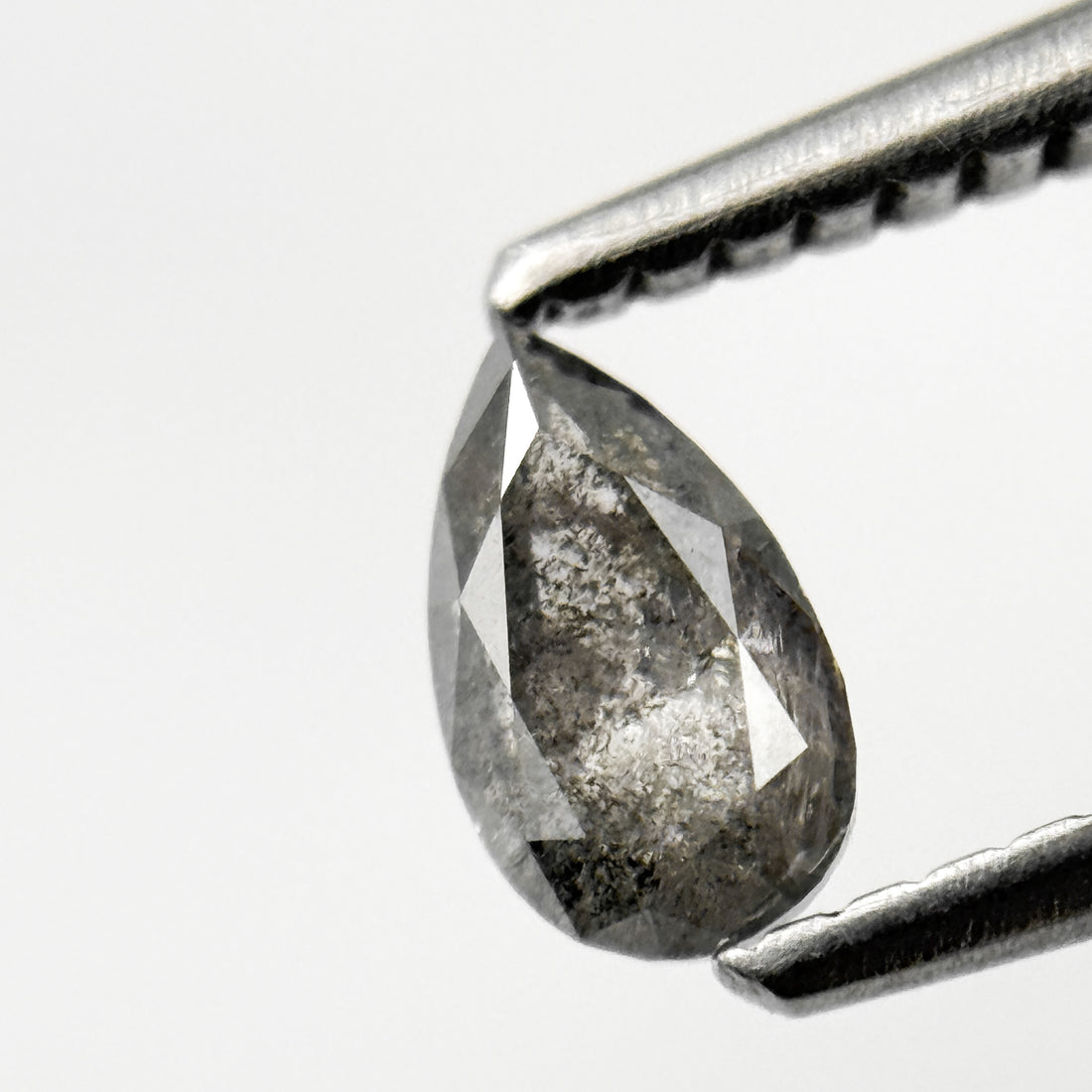 0.45 Ct Pear Rose Cut Grey Natural Salt and Pepper Diamond