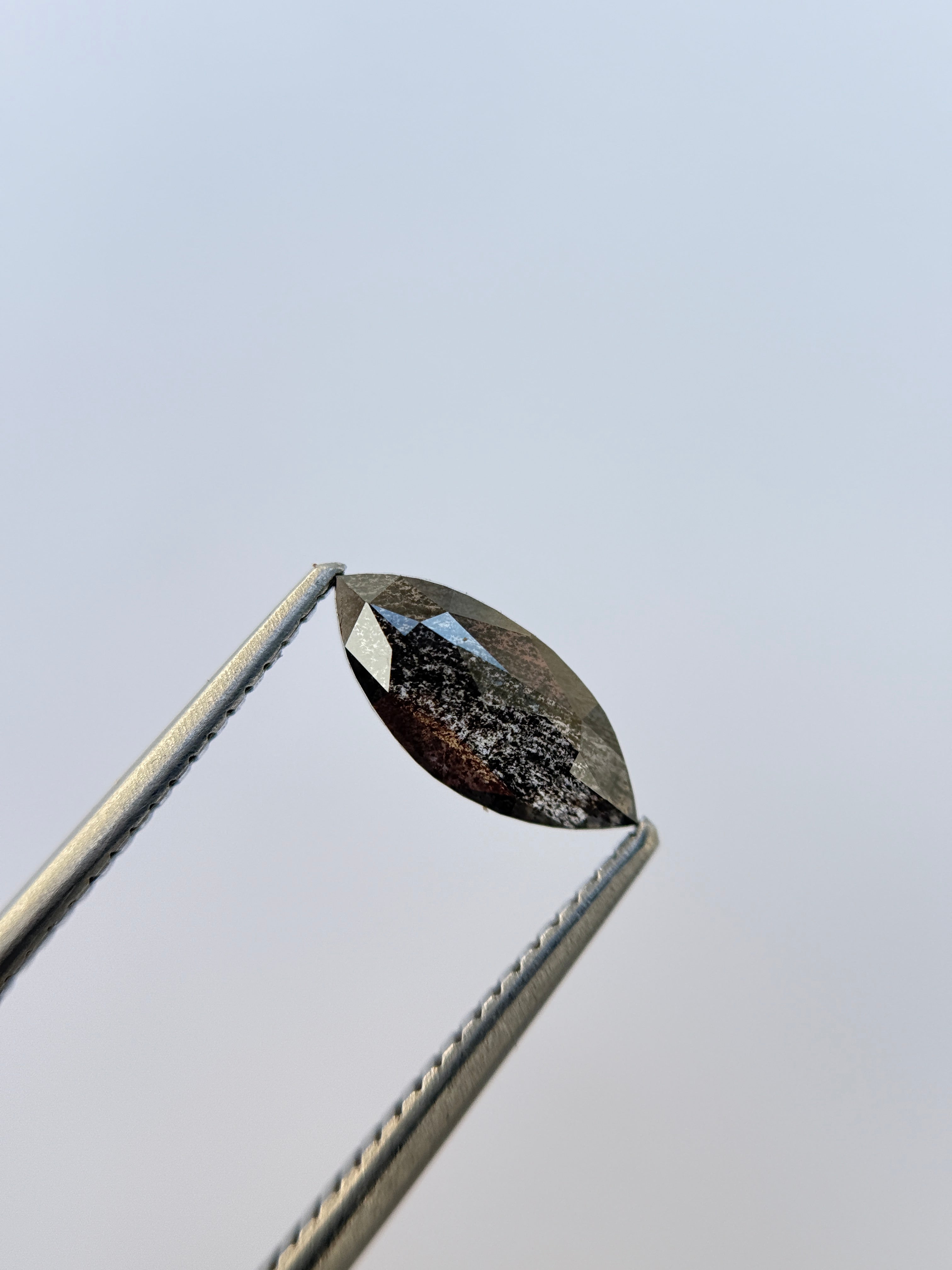 1.02 Ct Marquise Rose Cut Grey Natural Salt and Pepper Diamond