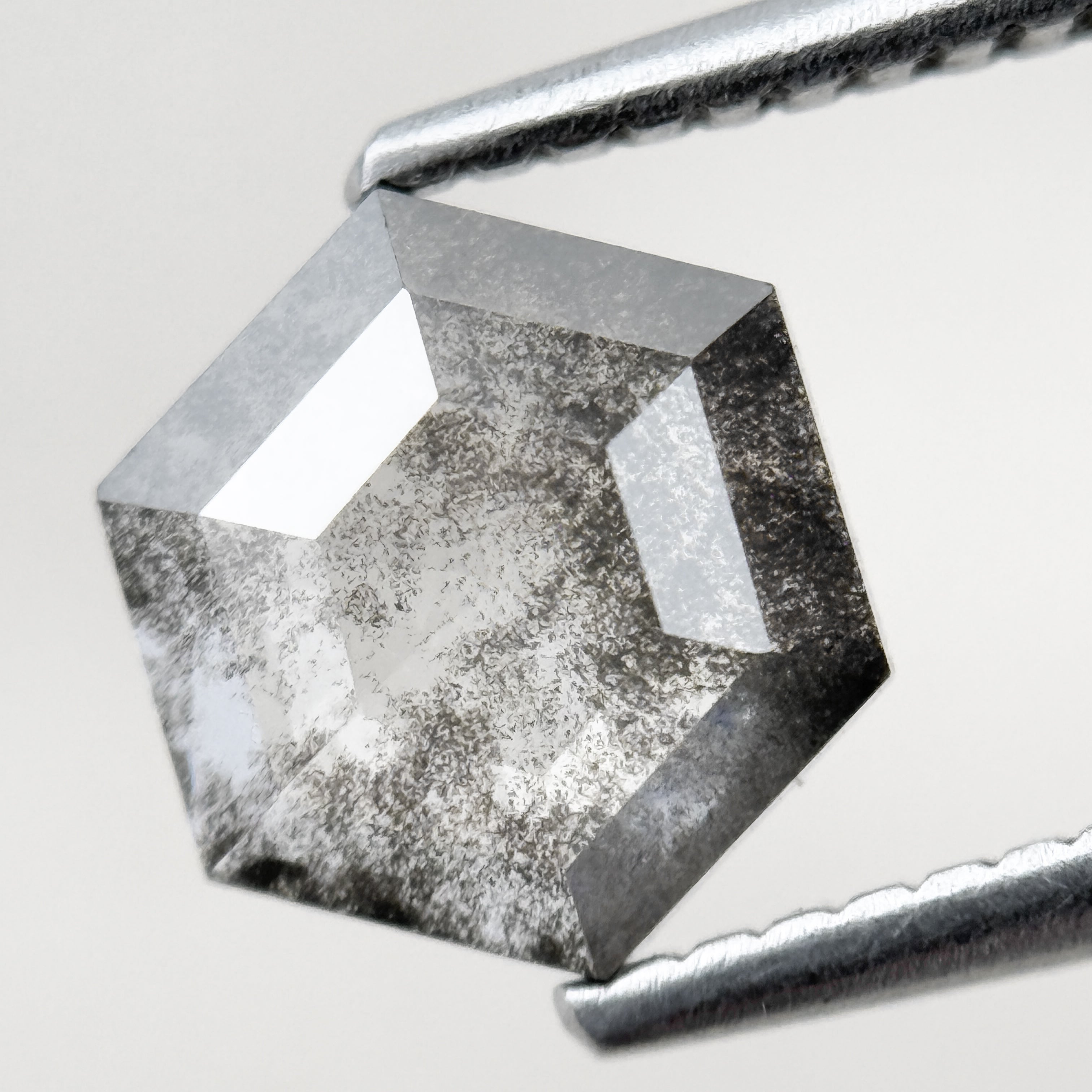 1.22 Ct Hexagon Rose Cut Grey Natural Salt and Pepper Diamond