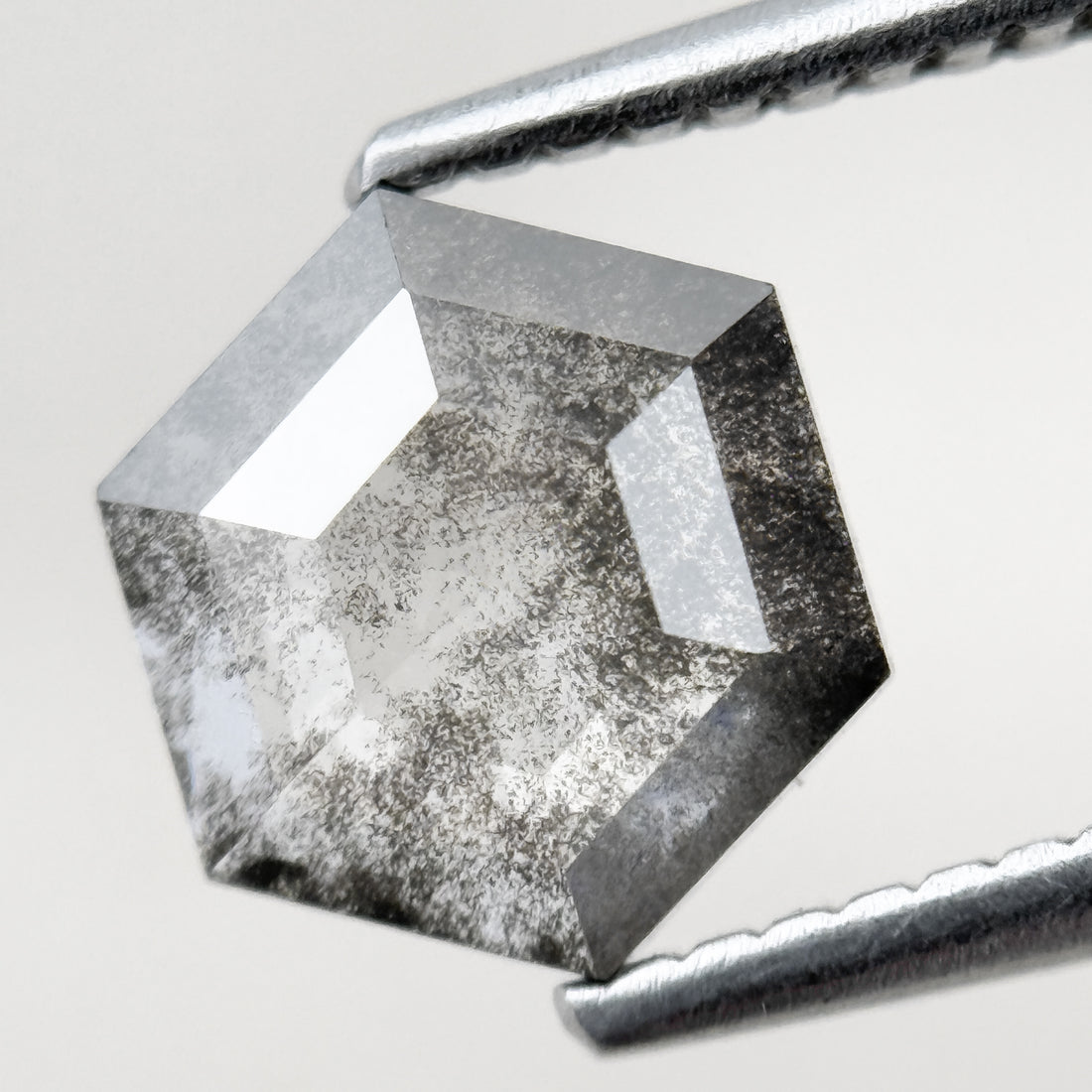 1.22 Ct Hexagon Rose Cut Grey Natural Salt and Pepper Diamond