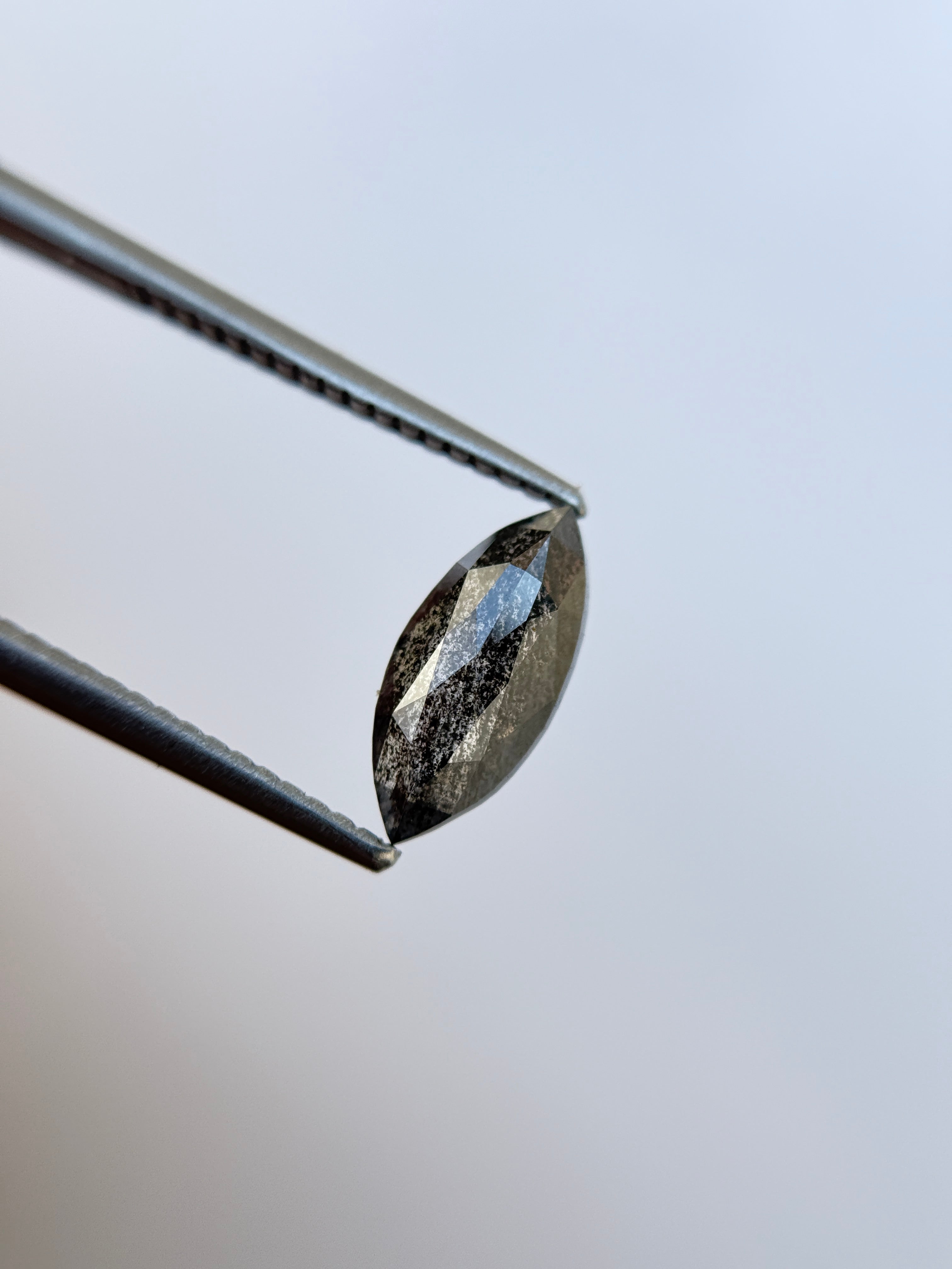 1.02 Ct Marquise Rose Cut Grey Natural Salt and Pepper Diamond