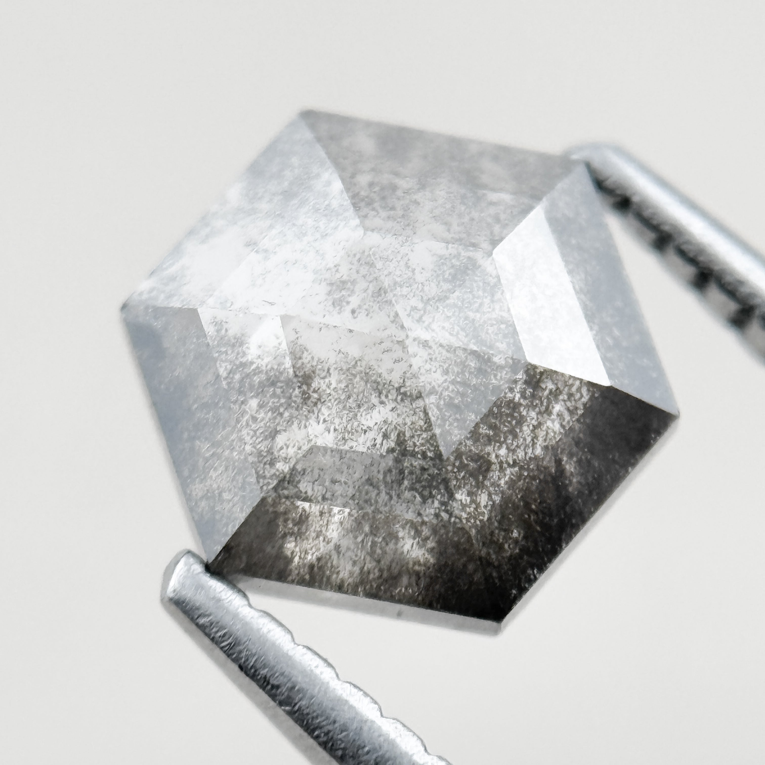1.22 Ct Hexagon Rose Cut Grey Natural Salt and Pepper Diamond