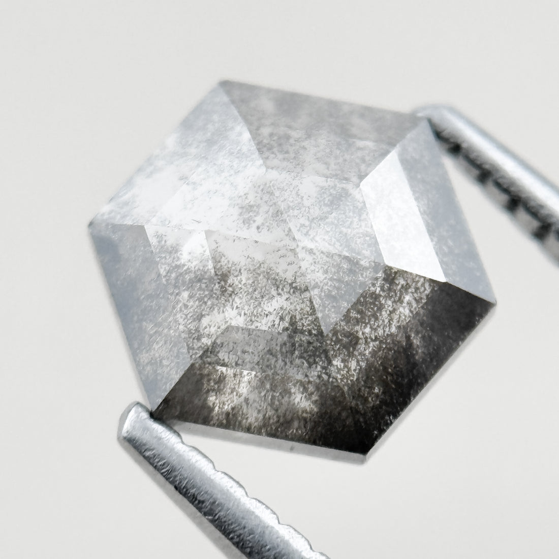 1.22 Ct Hexagon Rose Cut Grey Natural Salt and Pepper Diamond