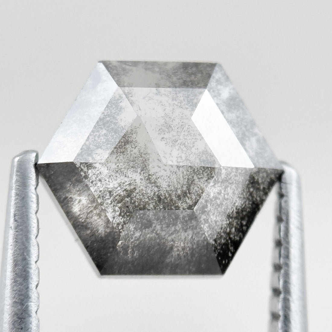 1.22 Ct Hexagon Rose Cut Grey Natural Salt and Pepper Diamond