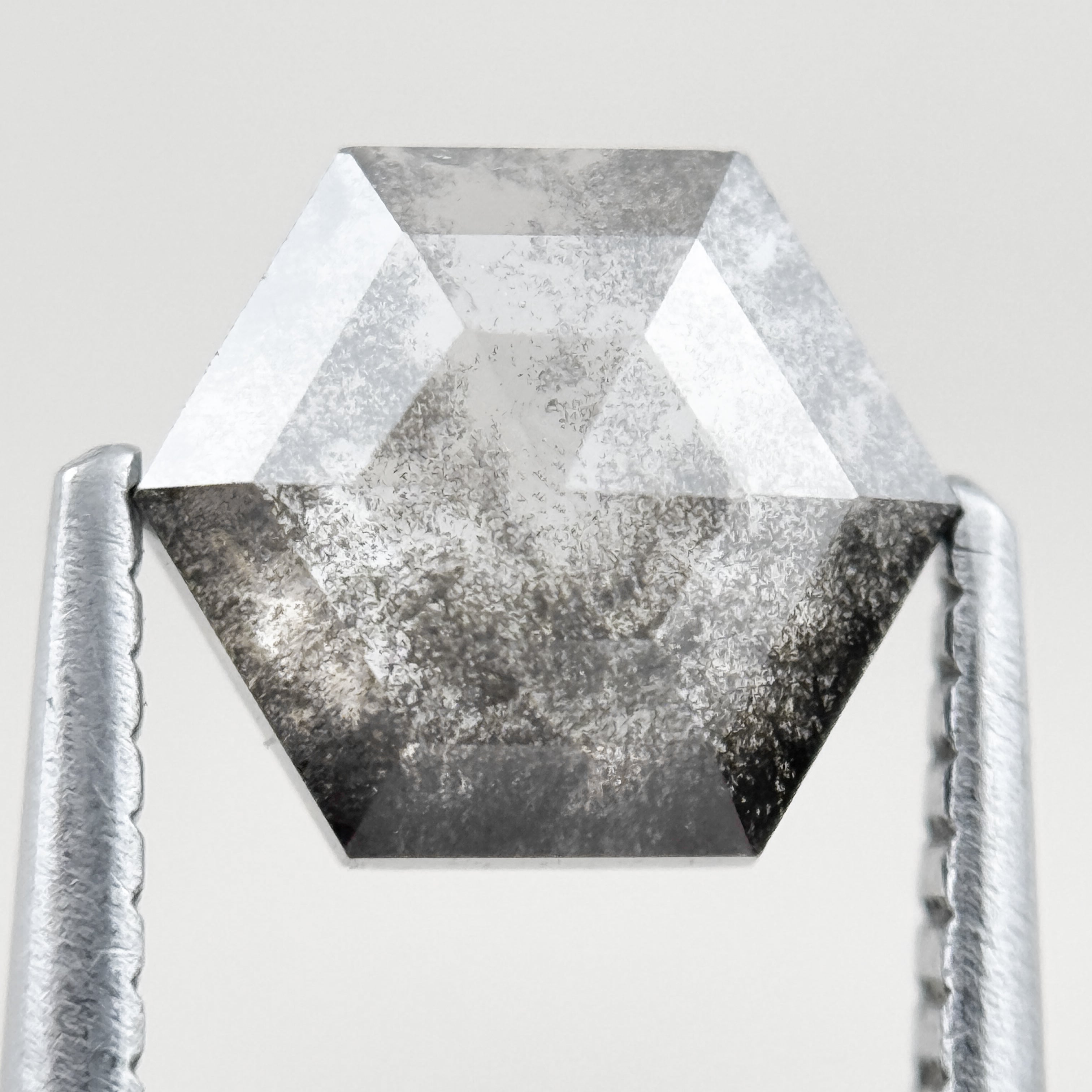 1.22 Ct Hexagon Rose Cut Grey Natural Salt and Pepper Diamond