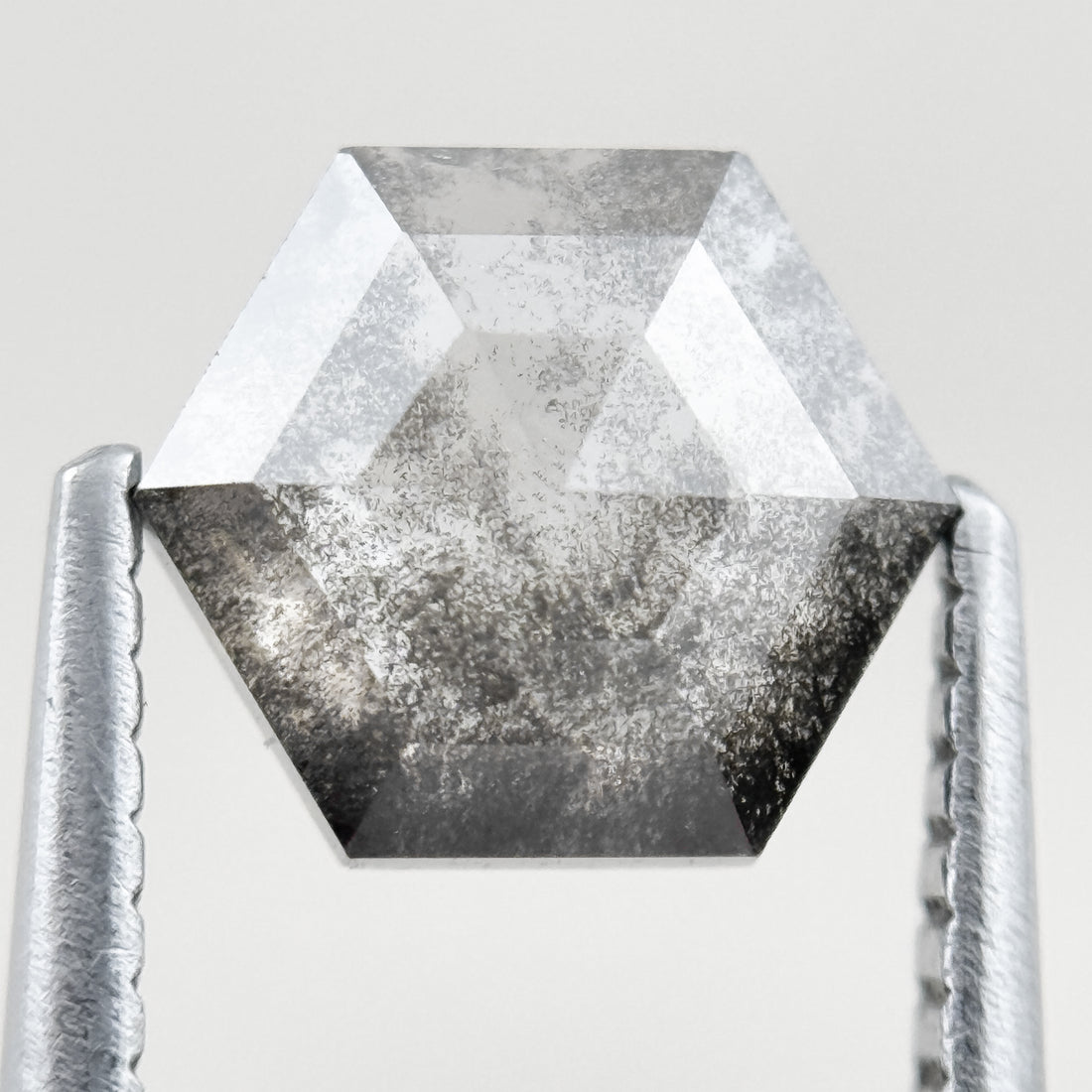 1.22 Ct Hexagon Rose Cut Grey Natural Salt and Pepper Diamond