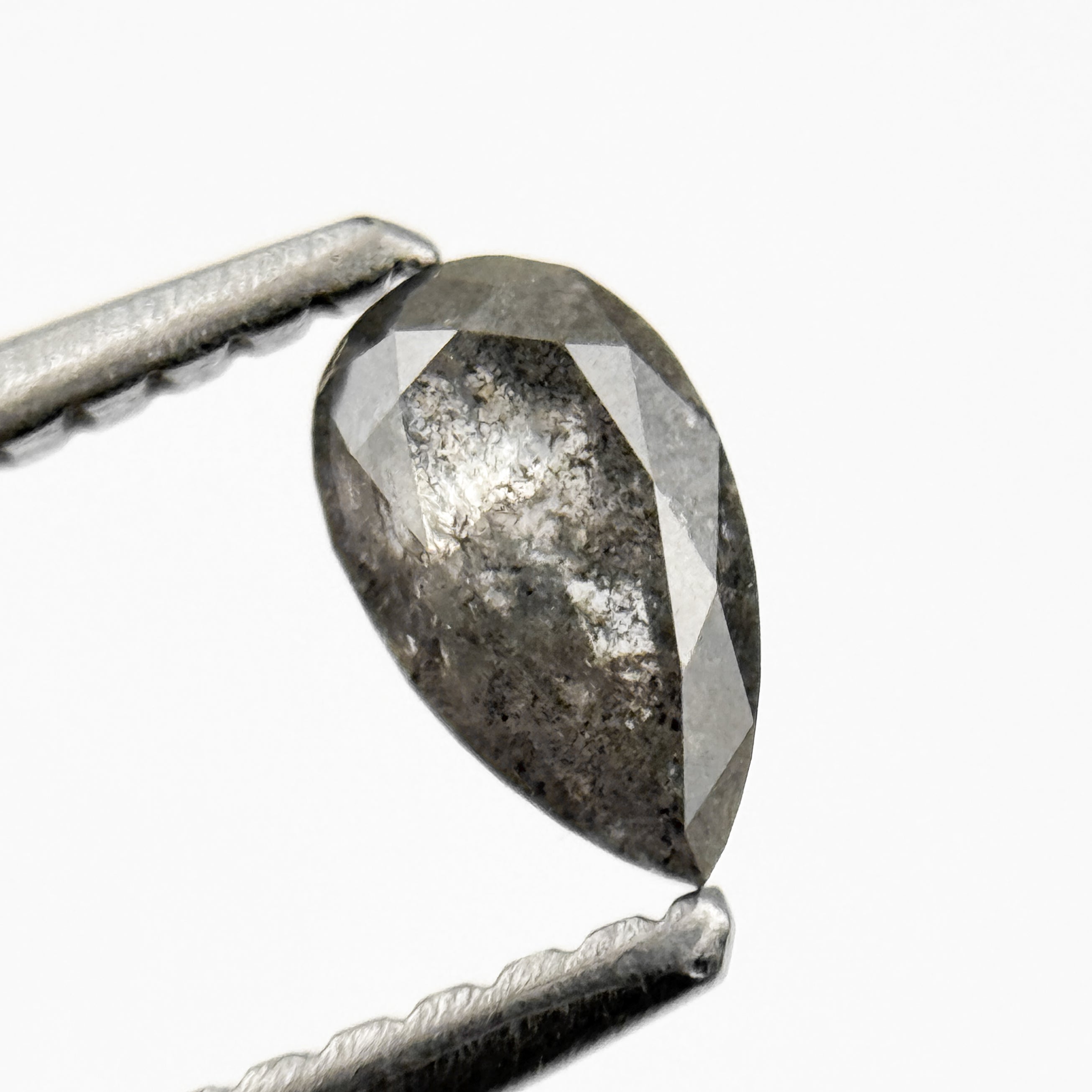 0.45 Ct Pear Rose Cut Grey Natural Salt and Pepper Diamond