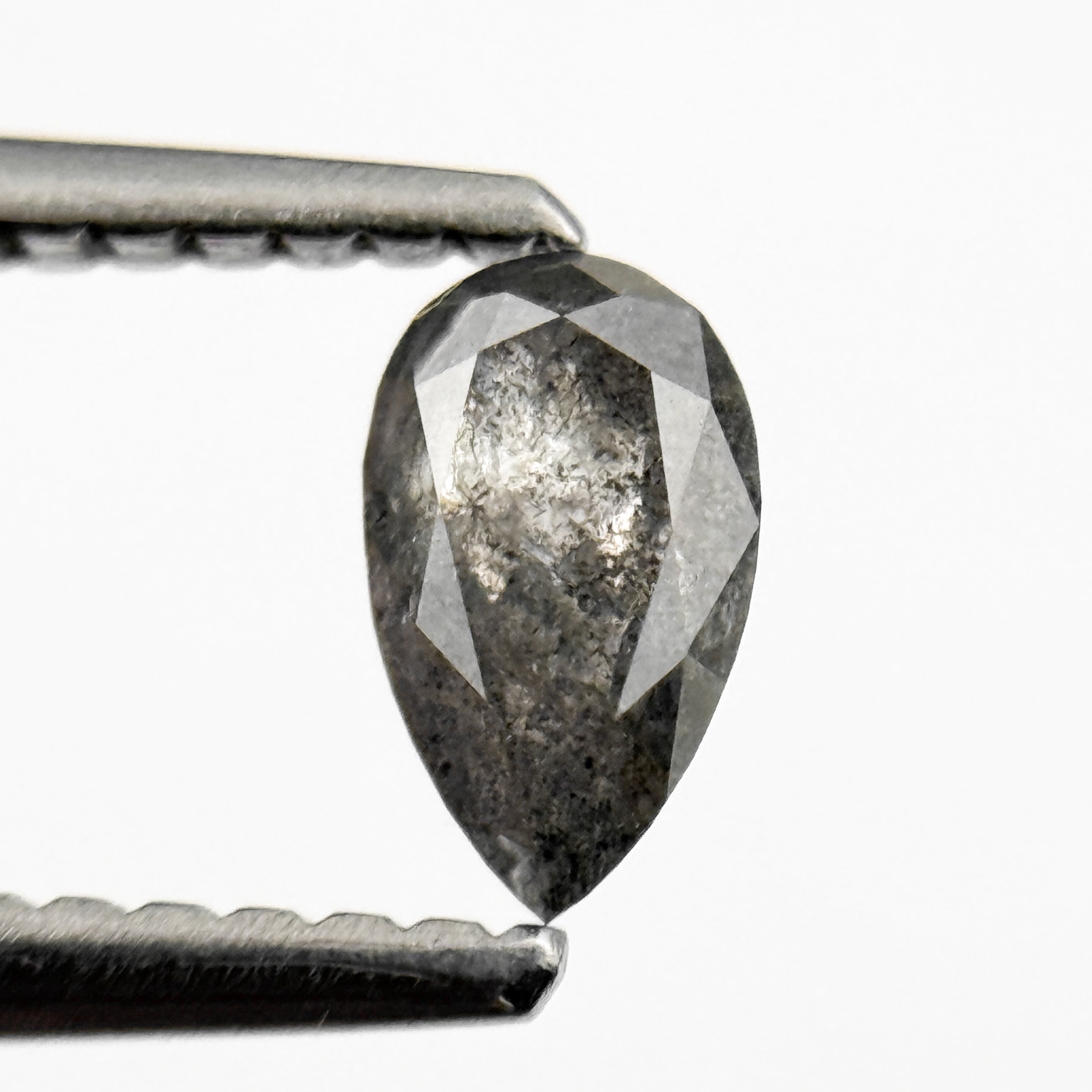 0.45 Ct Pear Rose Cut Grey Natural Salt and Pepper Diamond