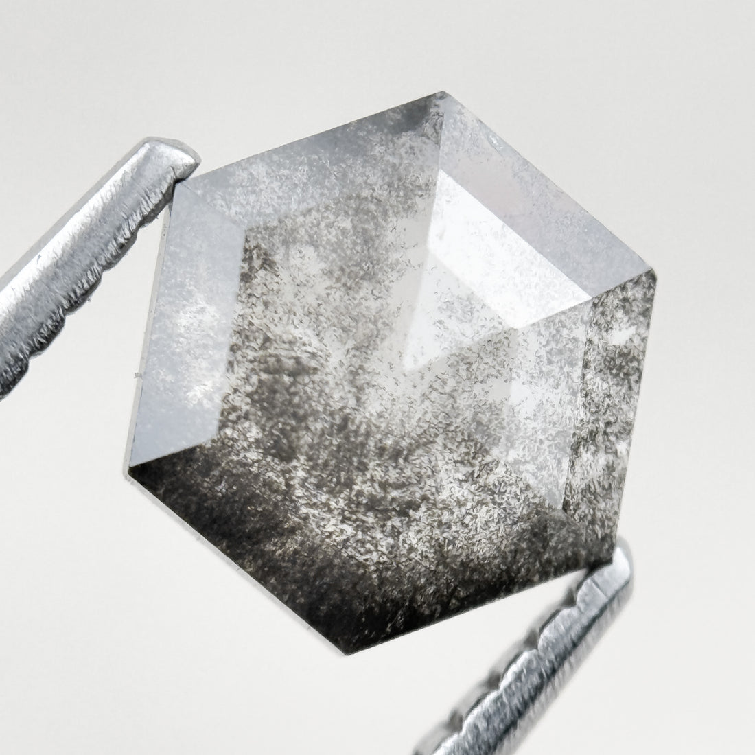1.22 Ct Hexagon Rose Cut Grey Natural Salt and Pepper Diamond