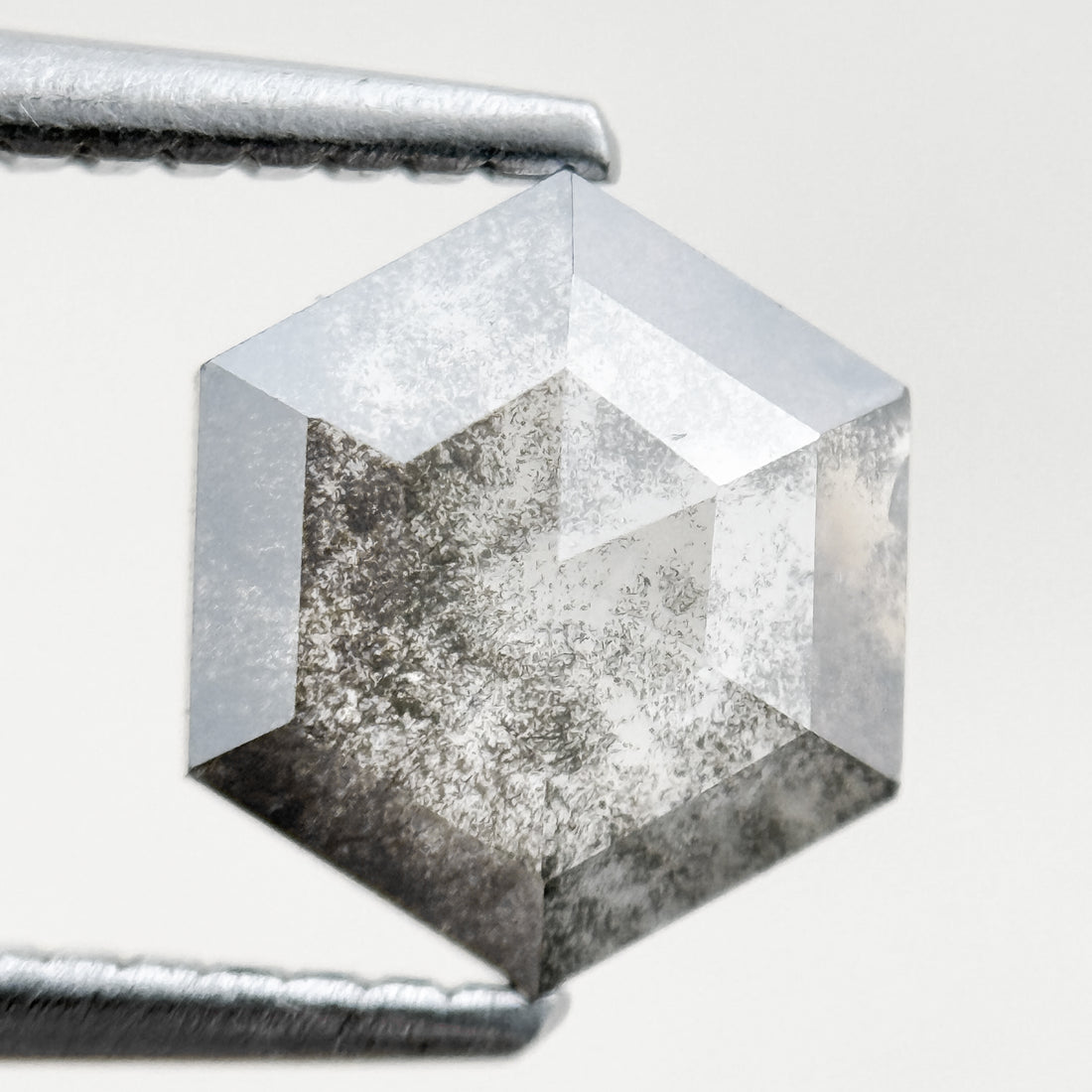 1.22 Ct Hexagon Rose Cut Grey Natural Salt and Pepper Diamond