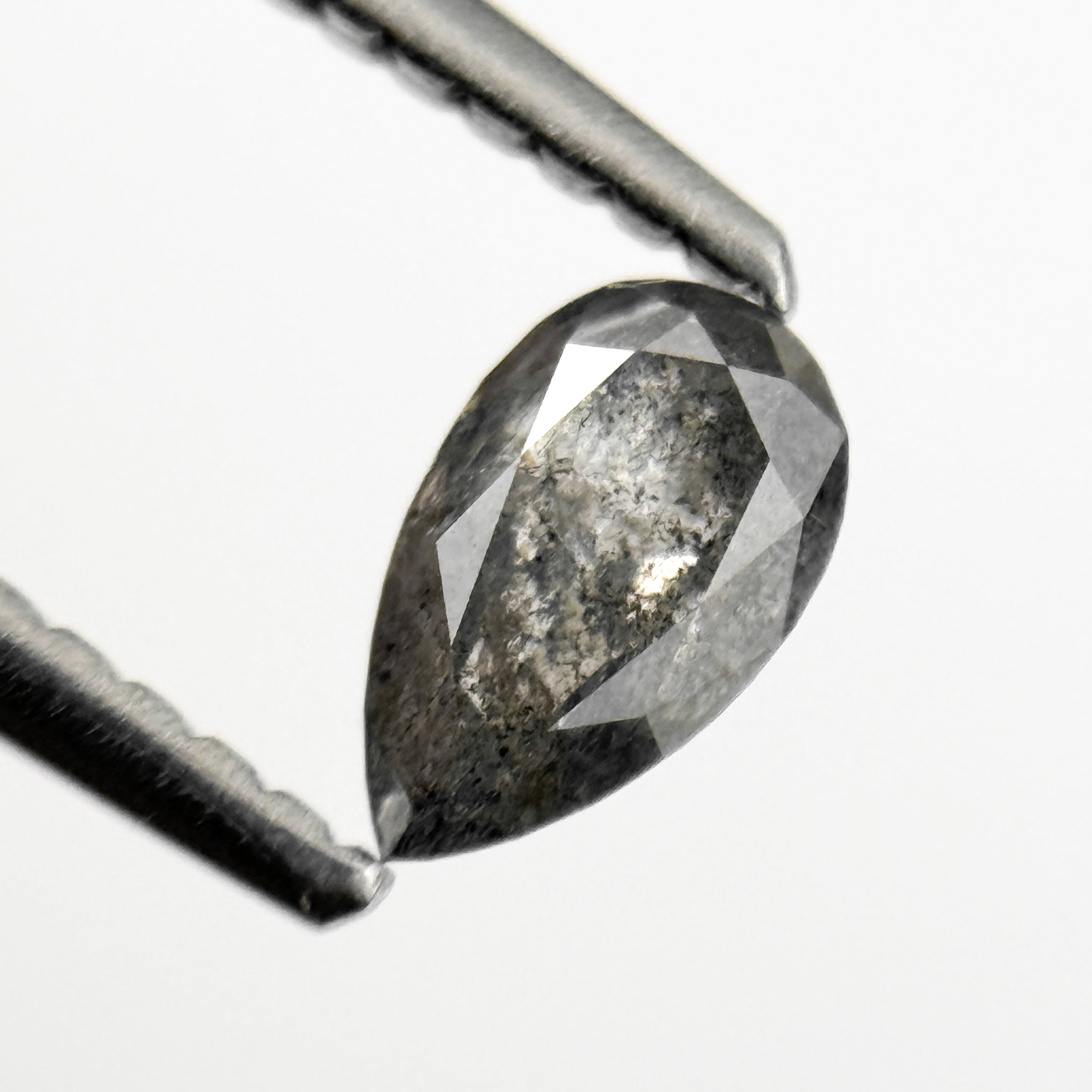 0.45 Ct Pear Rose Cut Grey Natural Salt and Pepper Diamond
