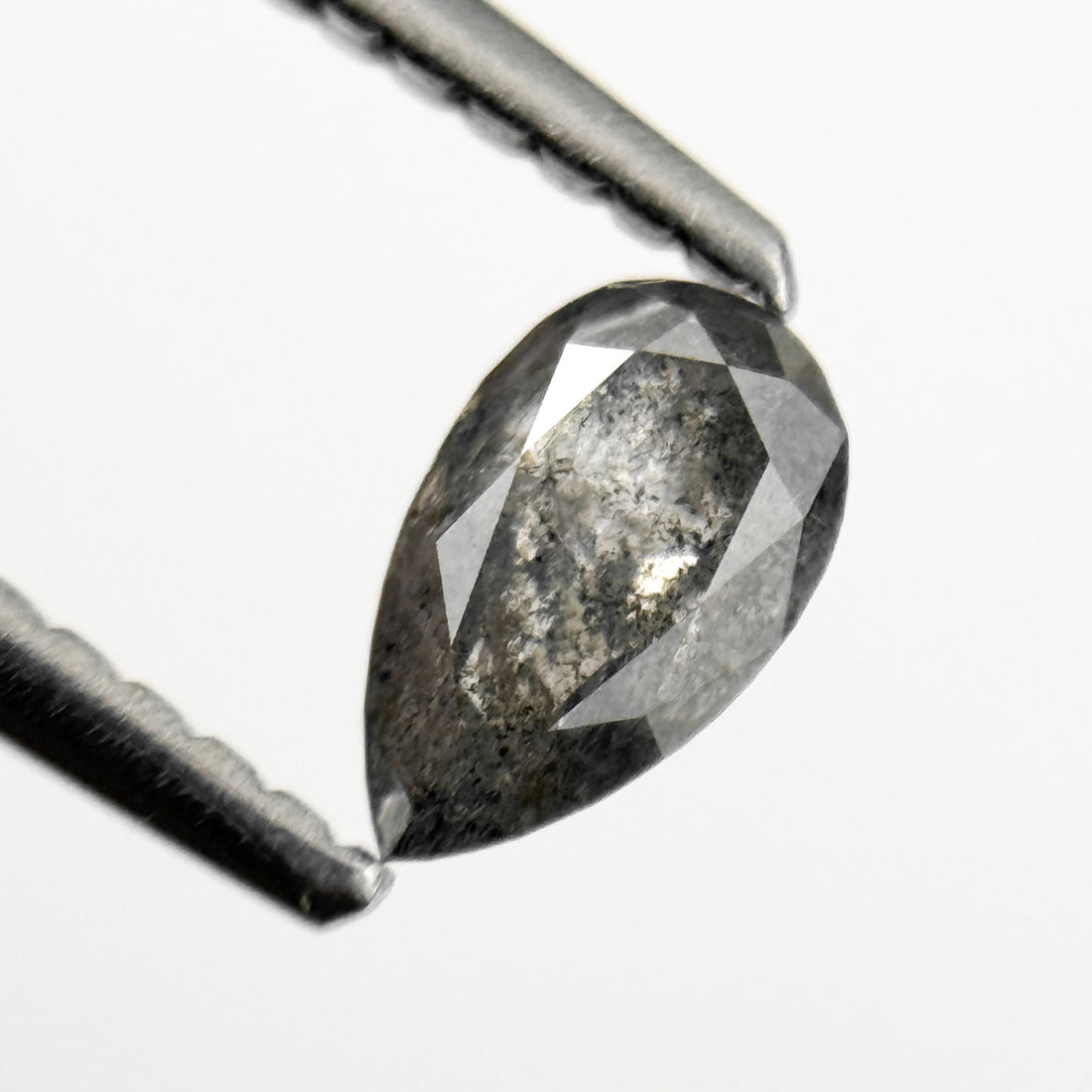 0.45 Ct Pear Rose Cut Grey Natural Salt and Pepper Diamond