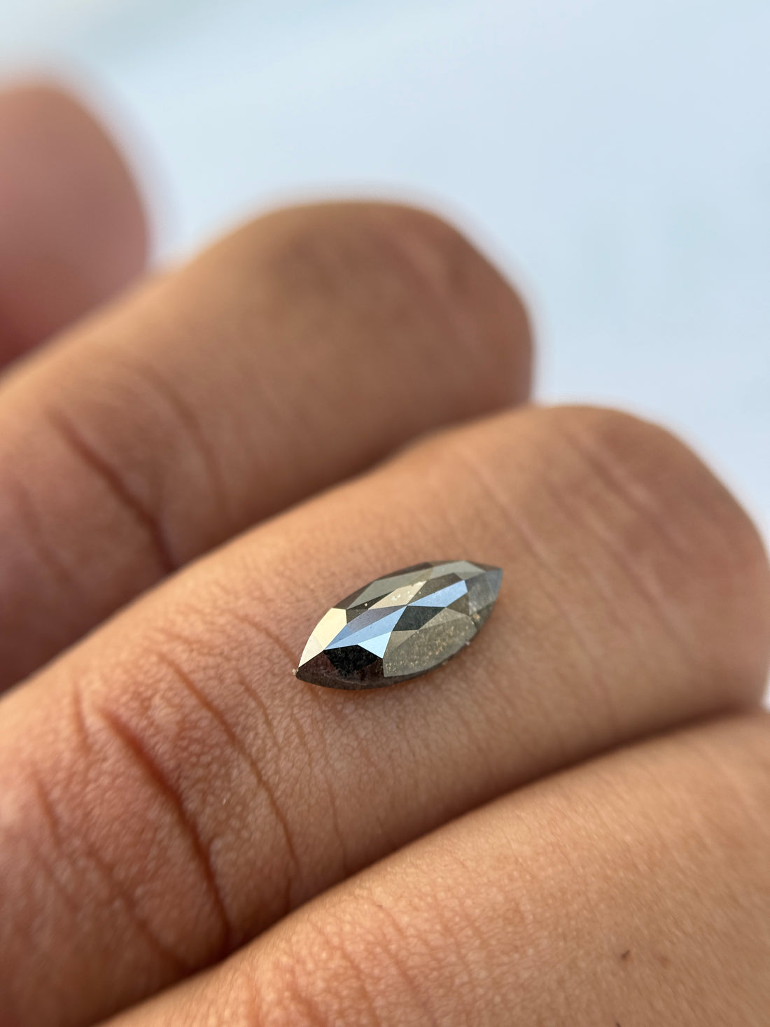 1.02 Ct Marquise Rose Cut Grey Natural Salt and Pepper Diamond