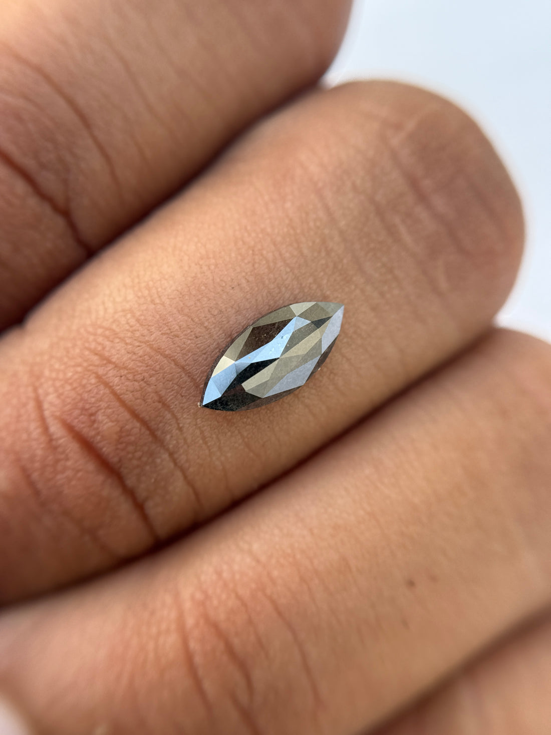 1.02 Ct Marquise Rose Cut Grey Natural Salt and Pepper Diamond