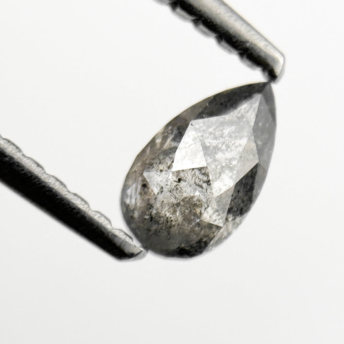 0.45 Ct Pear Rose Cut Grey Natural Salt and Pepper Diamond