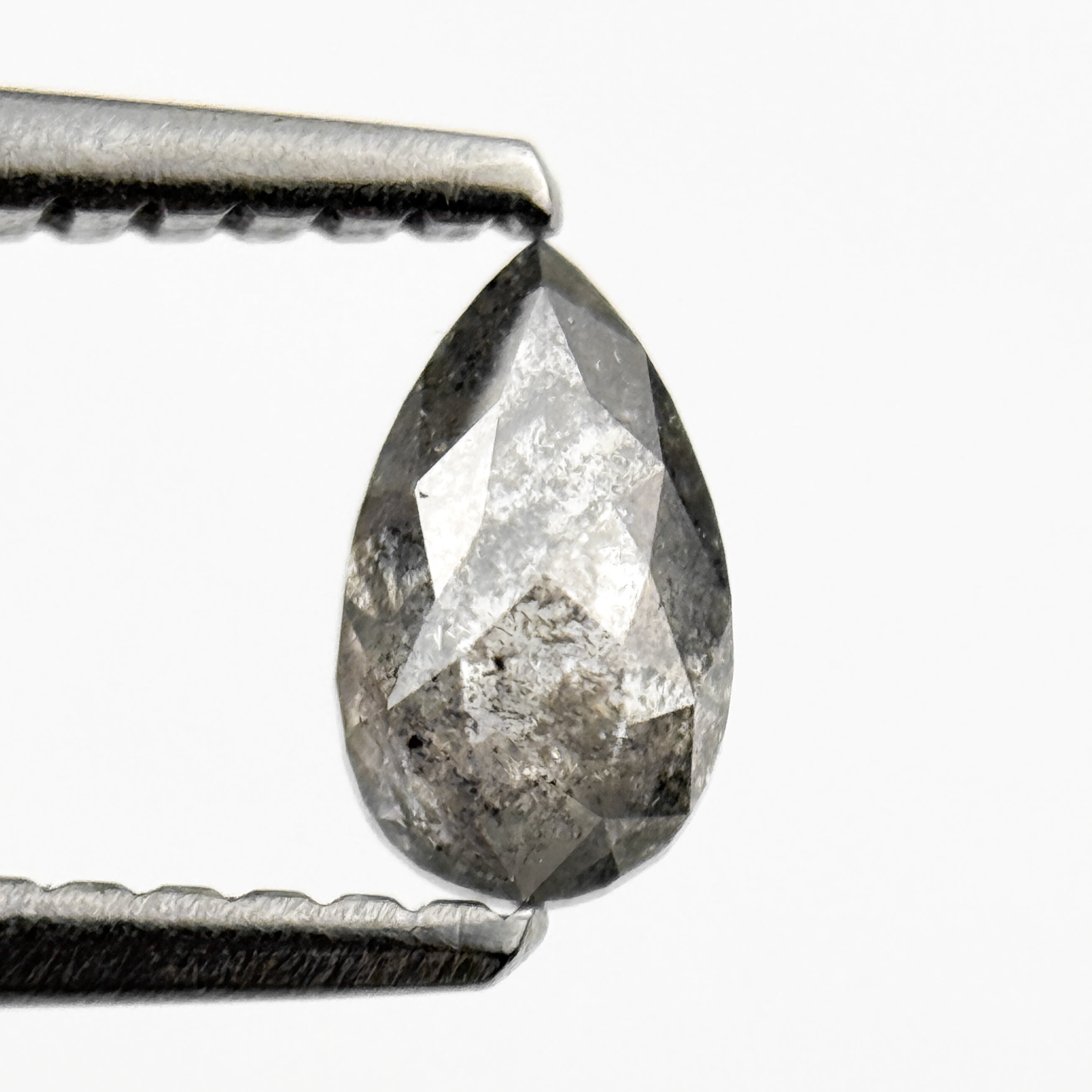 0.45 Ct Pear Rose Cut Grey Natural Salt and Pepper Diamond