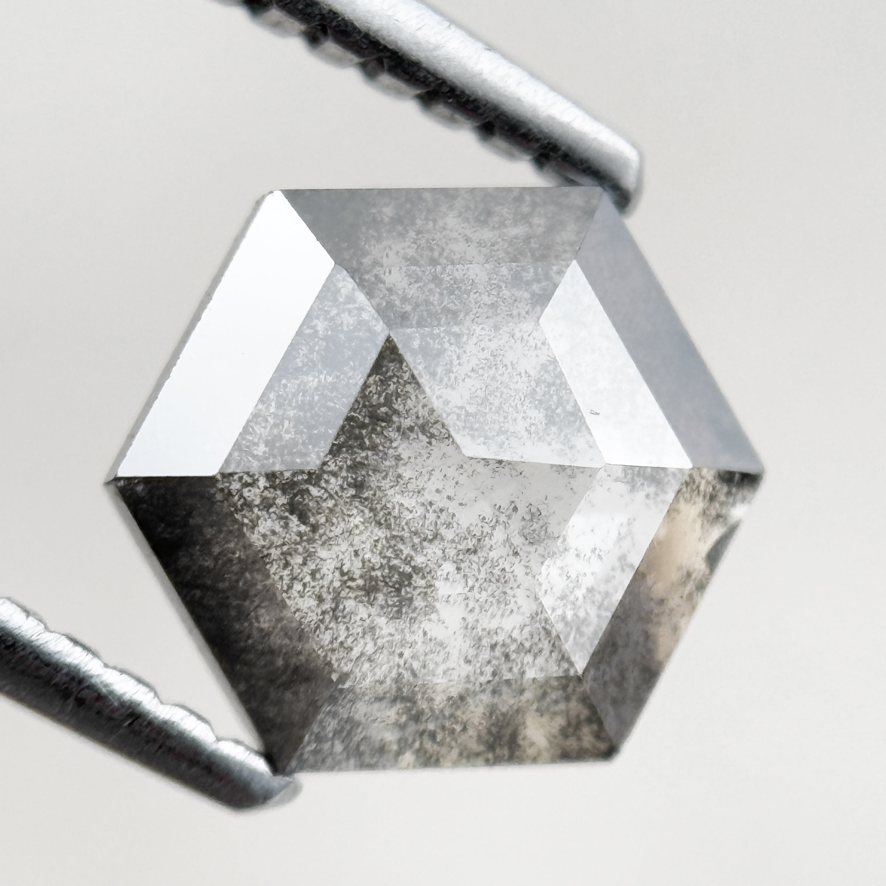 1.22 Ct Hexagon Rose Cut Grey Natural Salt and Pepper Diamond