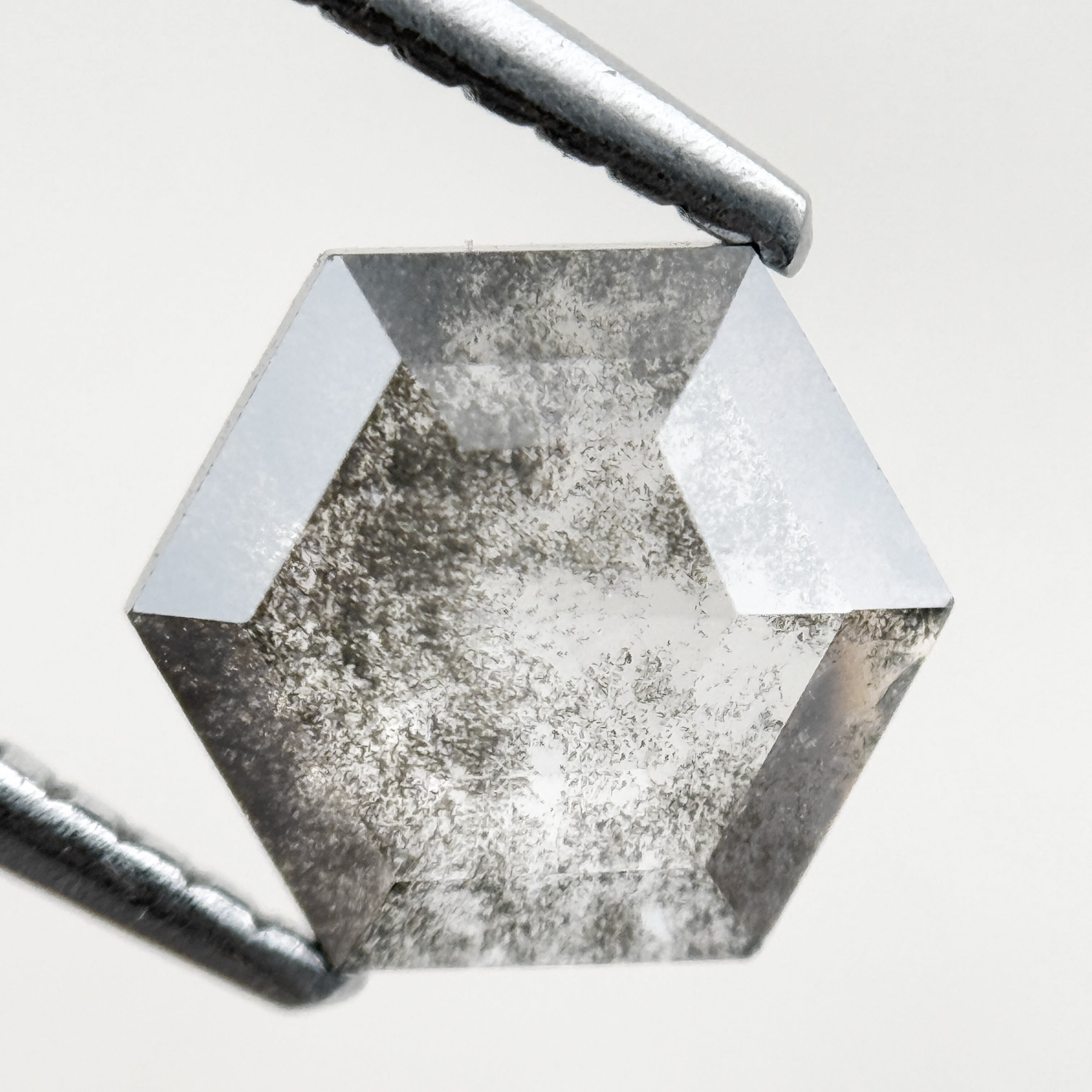 1.22 Ct Hexagon Rose Cut Grey Natural Salt and Pepper Diamond