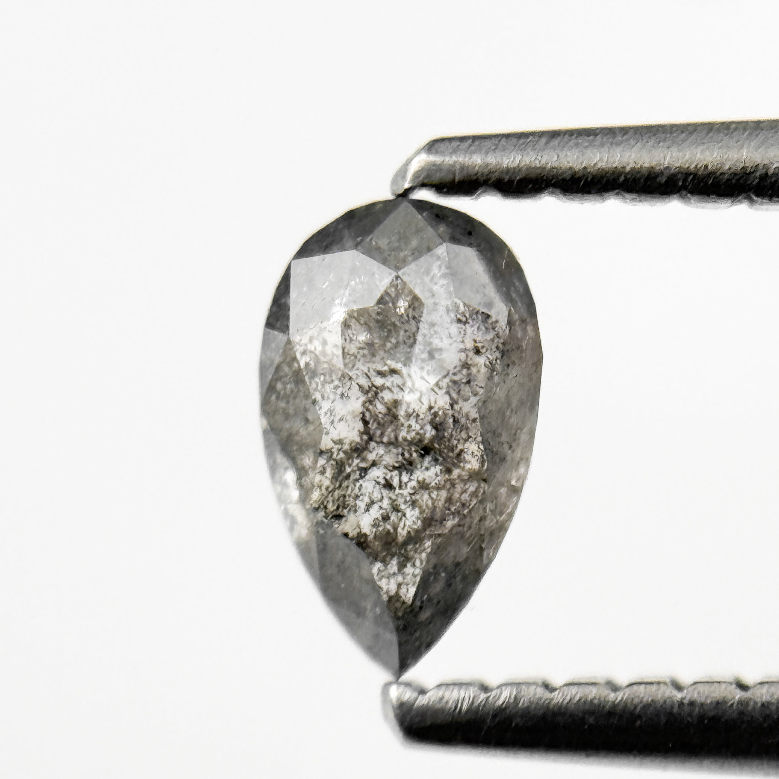 0.45 Ct Pear Rose Cut Grey Natural Salt and Pepper Diamond