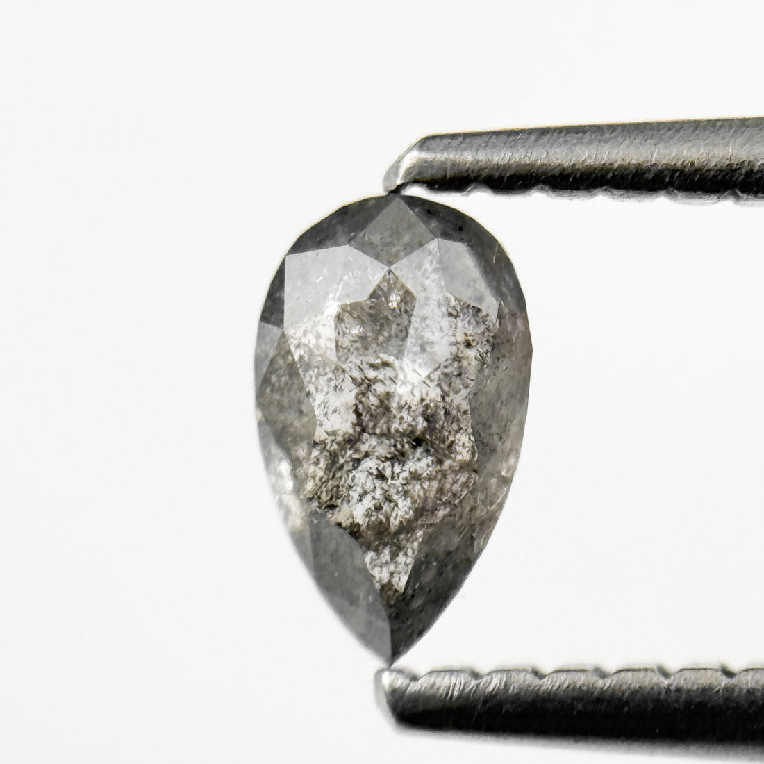 0.45 Ct Pear Rose Cut Grey Natural Salt and Pepper Diamond