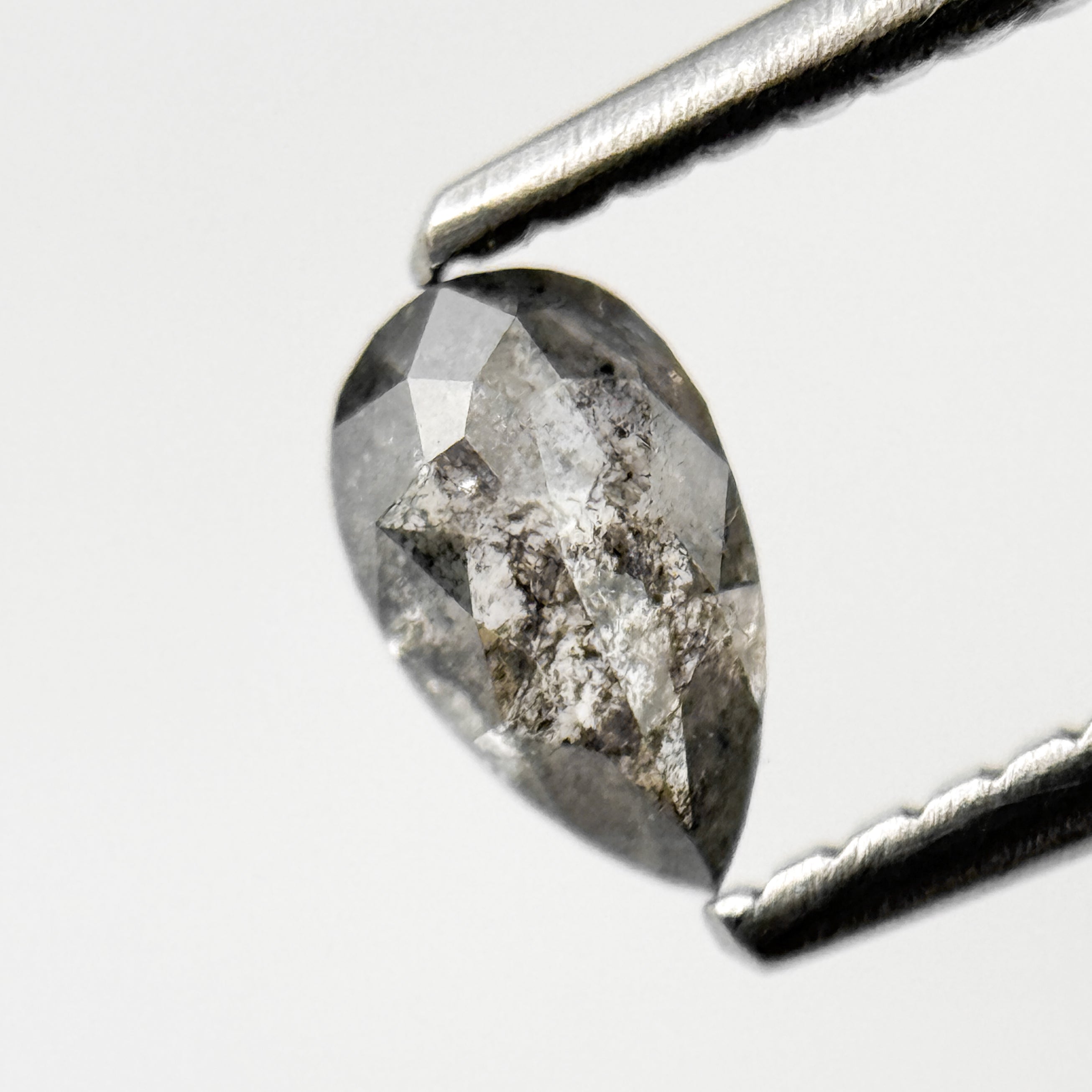 0.45 Ct Pear Rose Cut Grey Natural Salt and Pepper Diamond