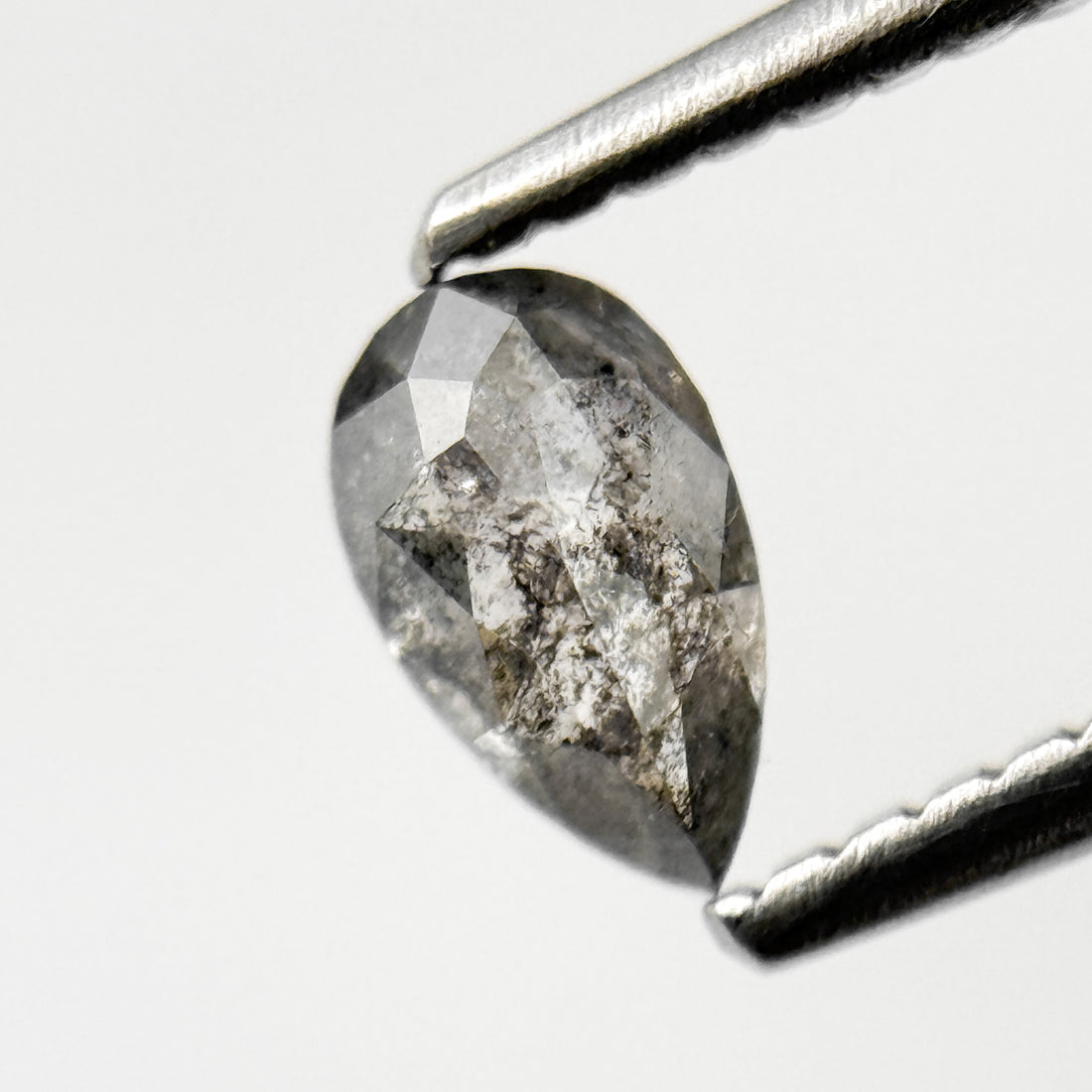 0.45 Ct Pear Rose Cut Grey Natural Salt and Pepper Diamond