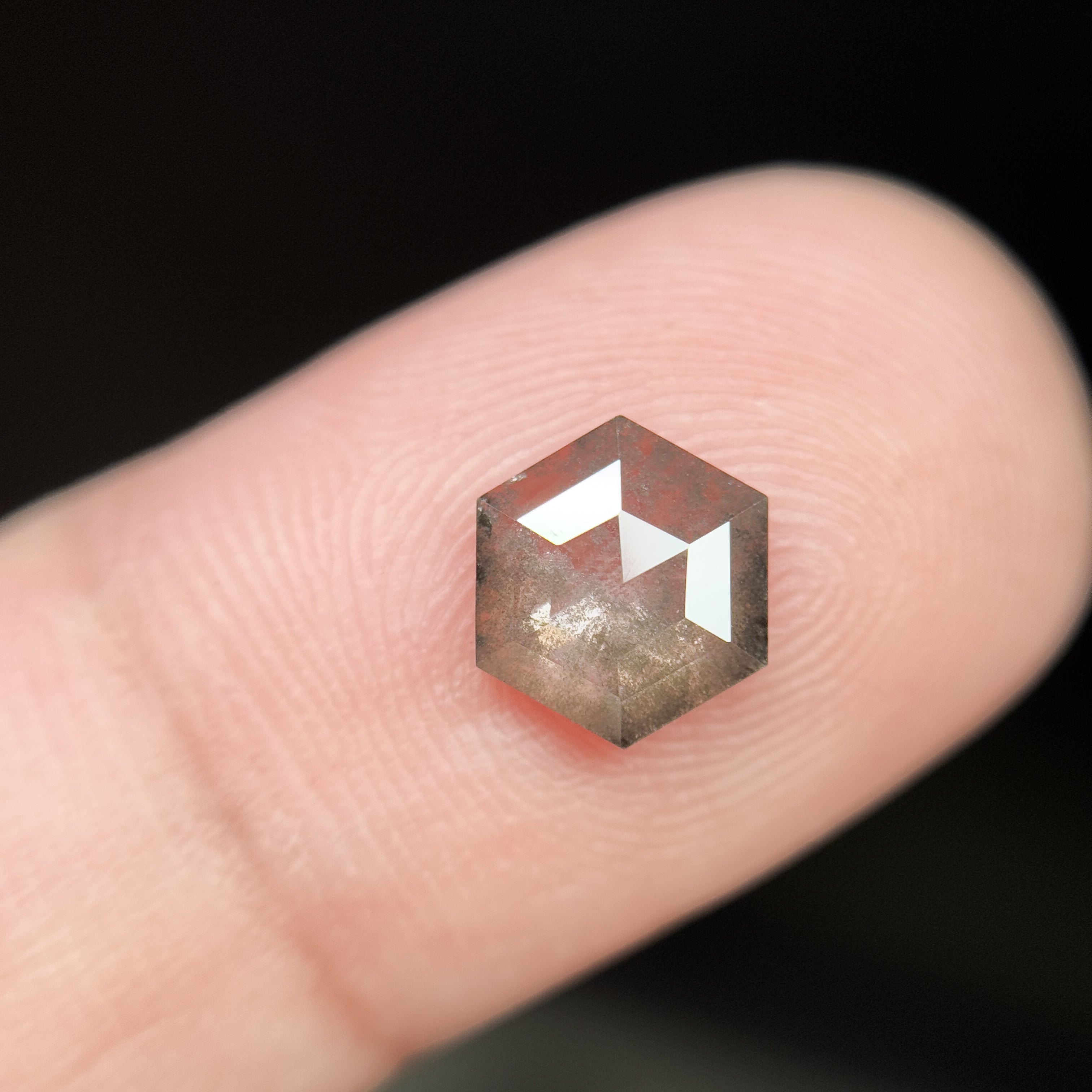 1.22 Ct Hexagon Rose Cut Grey Natural Salt and Pepper Diamond
