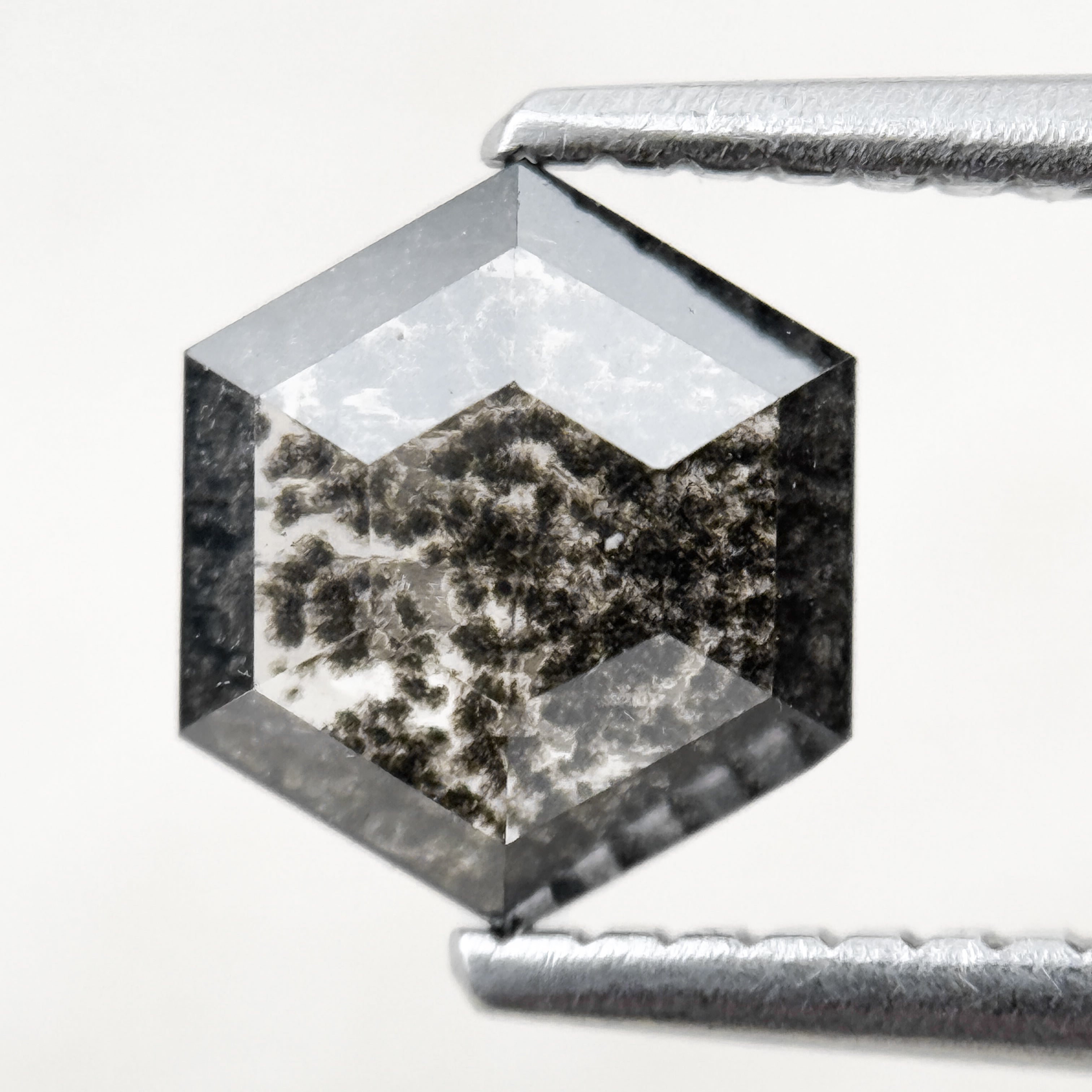 1.00 Ct Hexagon Rose Cut Grey Natural Salt and Pepper Diamond