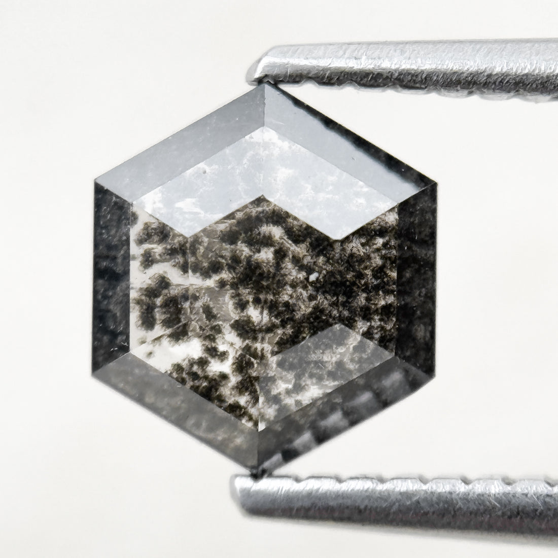 1.00 Ct Hexagon Rose Cut Grey Natural Salt and Pepper Diamond