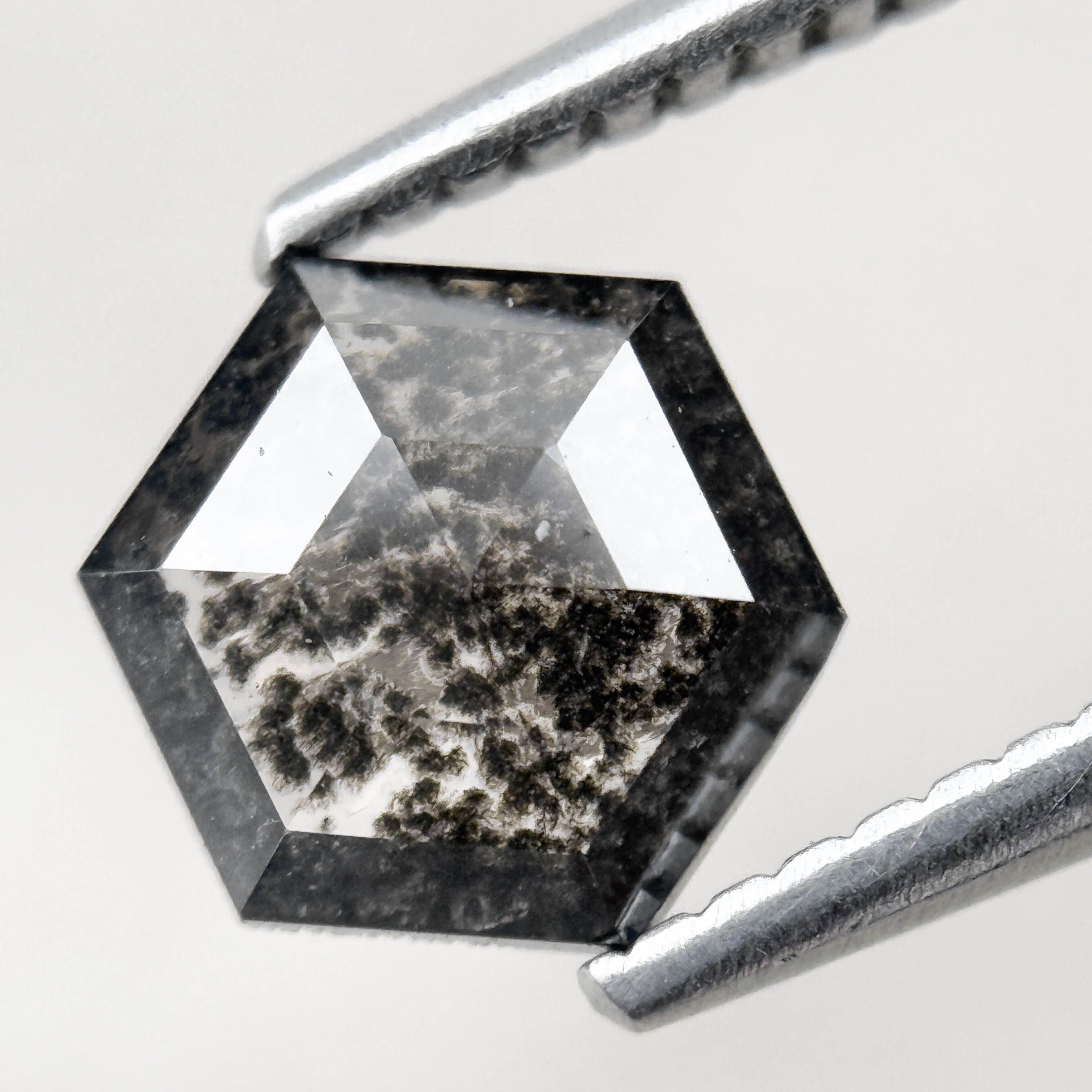 1.00 Ct Hexagon Rose Cut Grey Natural Salt and Pepper Diamond