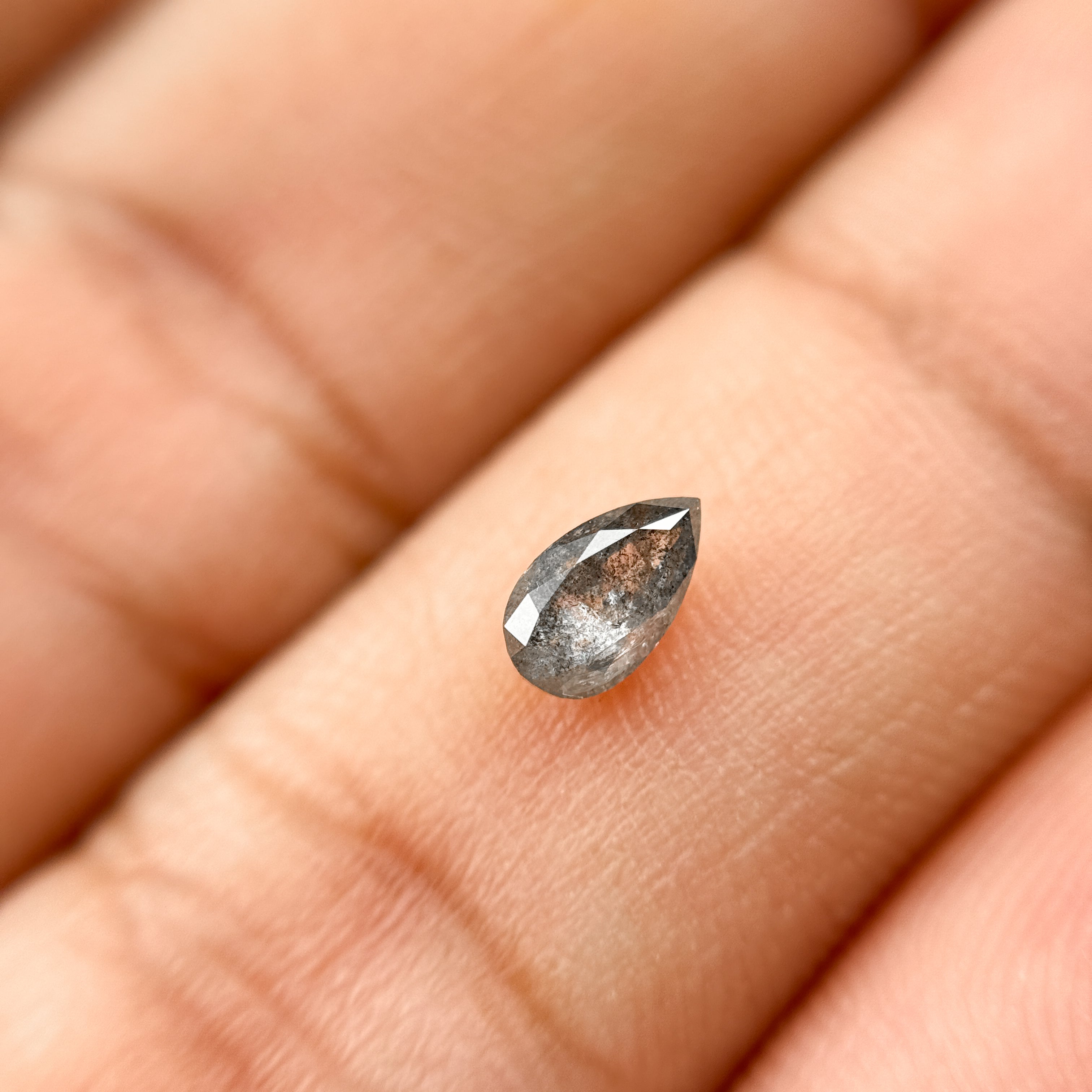 0.45 Ct Pear Rose Cut Grey Natural Salt and Pepper Diamond