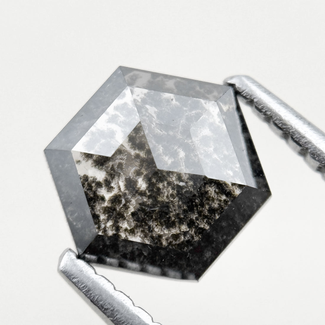 1.00 Ct Hexagon Rose Cut Grey Natural Salt and Pepper Diamond