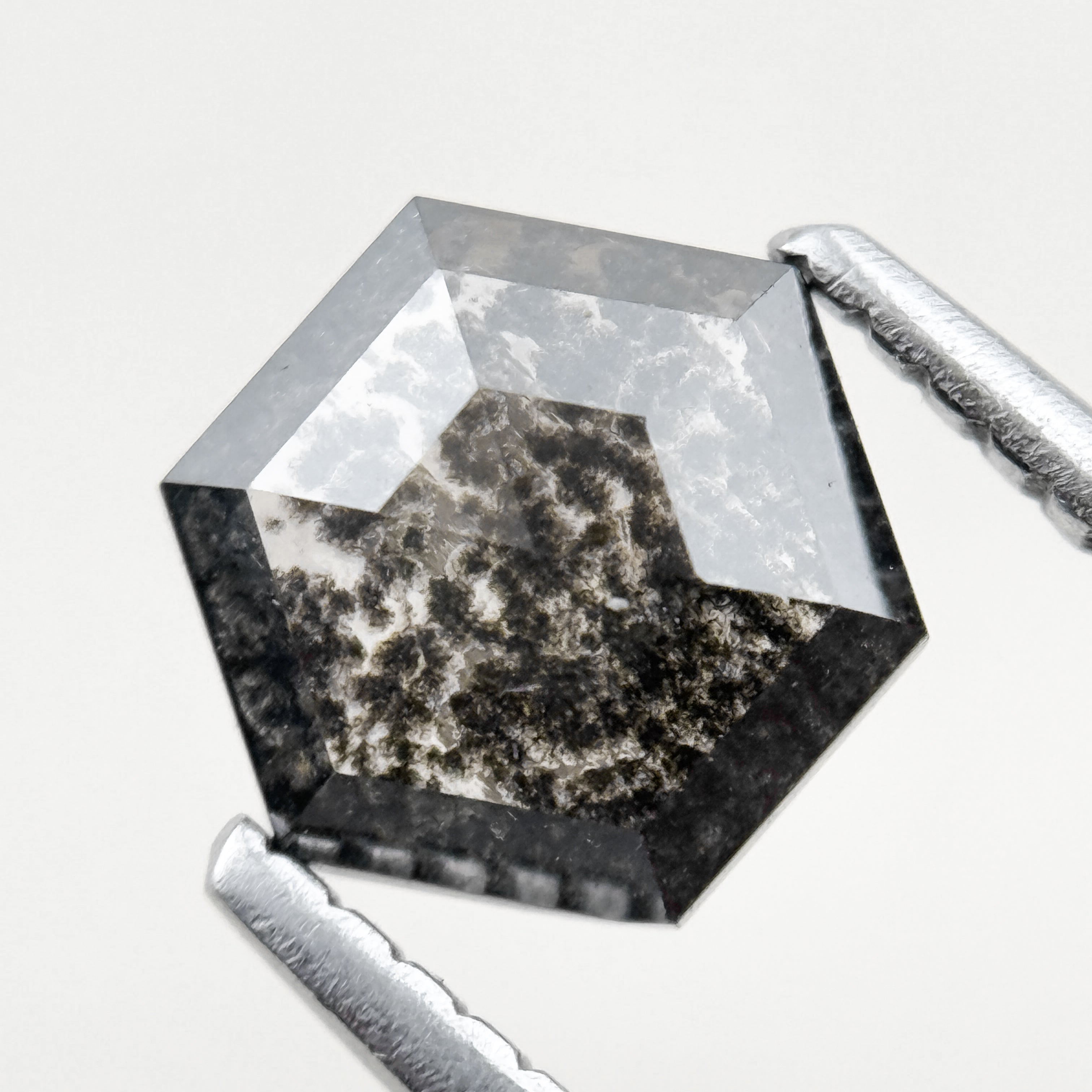 1.00 Ct Hexagon Rose Cut Grey Natural Salt and Pepper Diamond