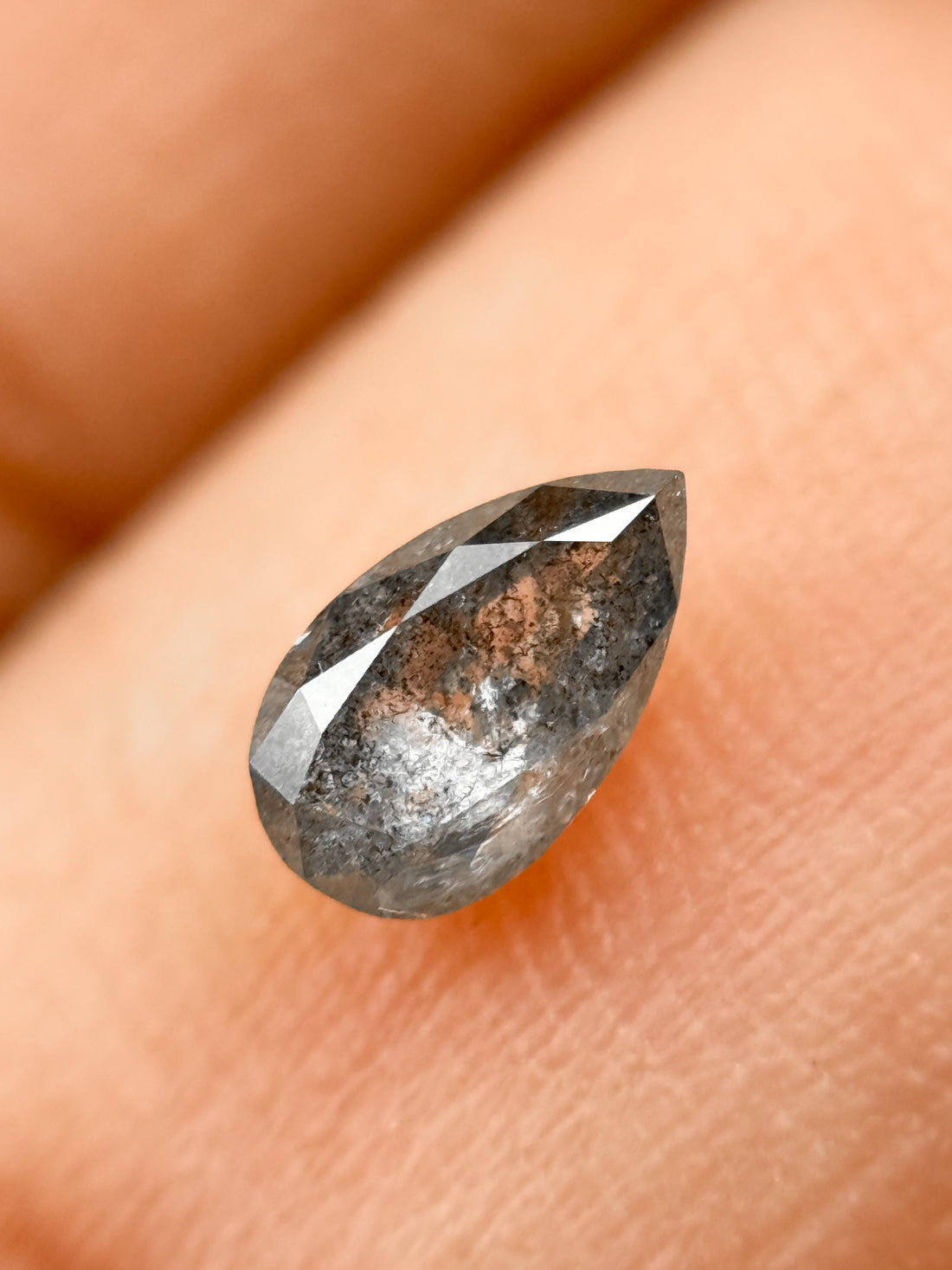 0.45 Ct Pear Rose Cut Grey Natural Salt and Pepper Diamond