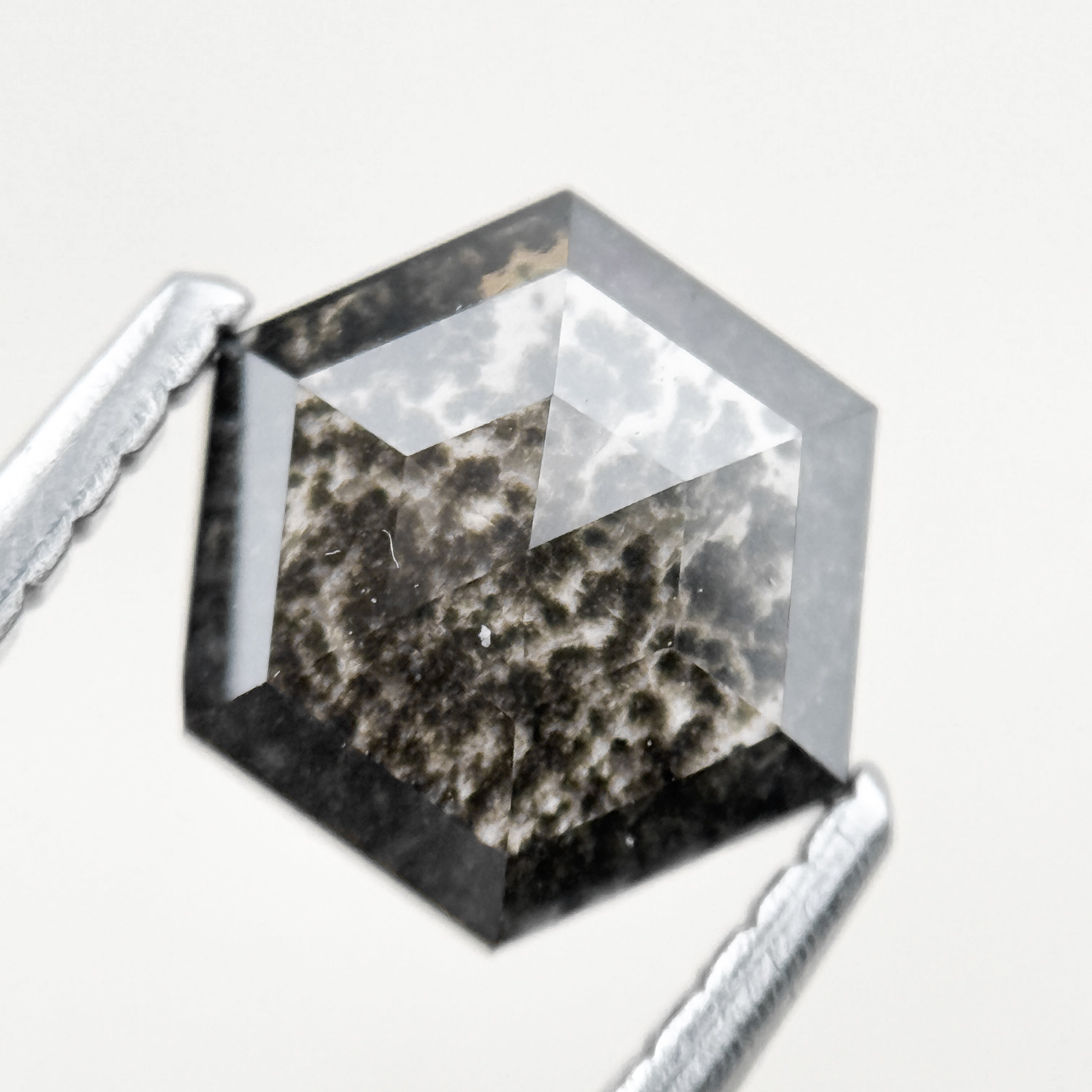 1.00 Ct Hexagon Rose Cut Grey Natural Salt and Pepper Diamond