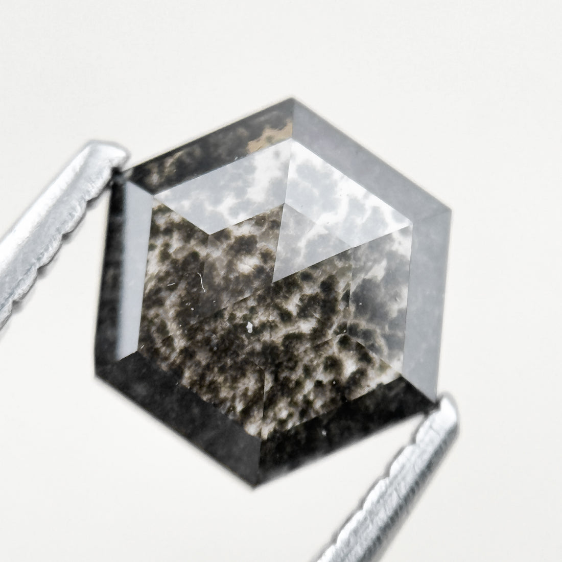 1.00 Ct Hexagon Rose Cut Grey Natural Salt and Pepper Diamond