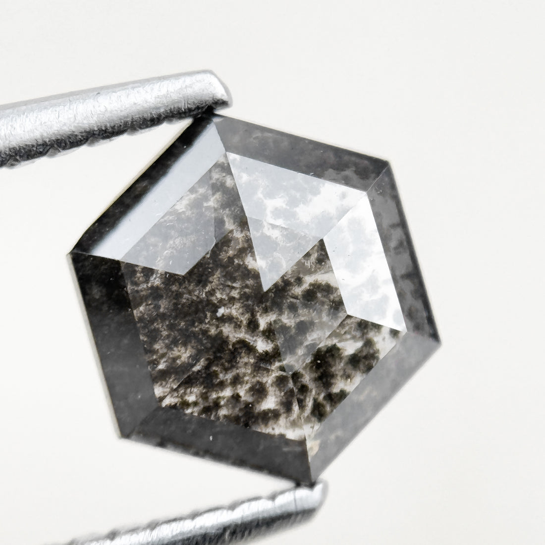 1.00 Ct Hexagon Rose Cut Grey Natural Salt and Pepper Diamond