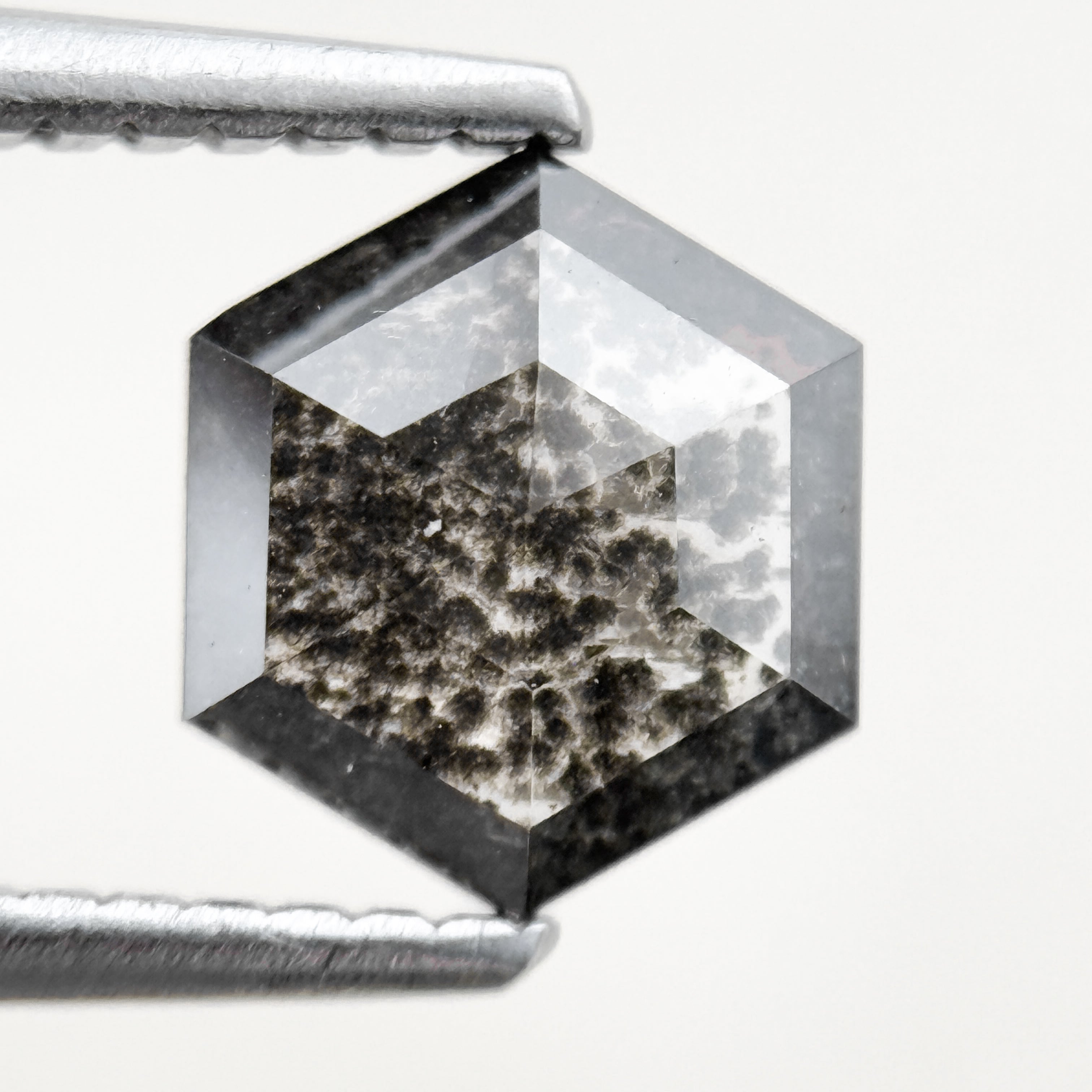 1.00 Ct Hexagon Rose Cut Grey Natural Salt and Pepper Diamond