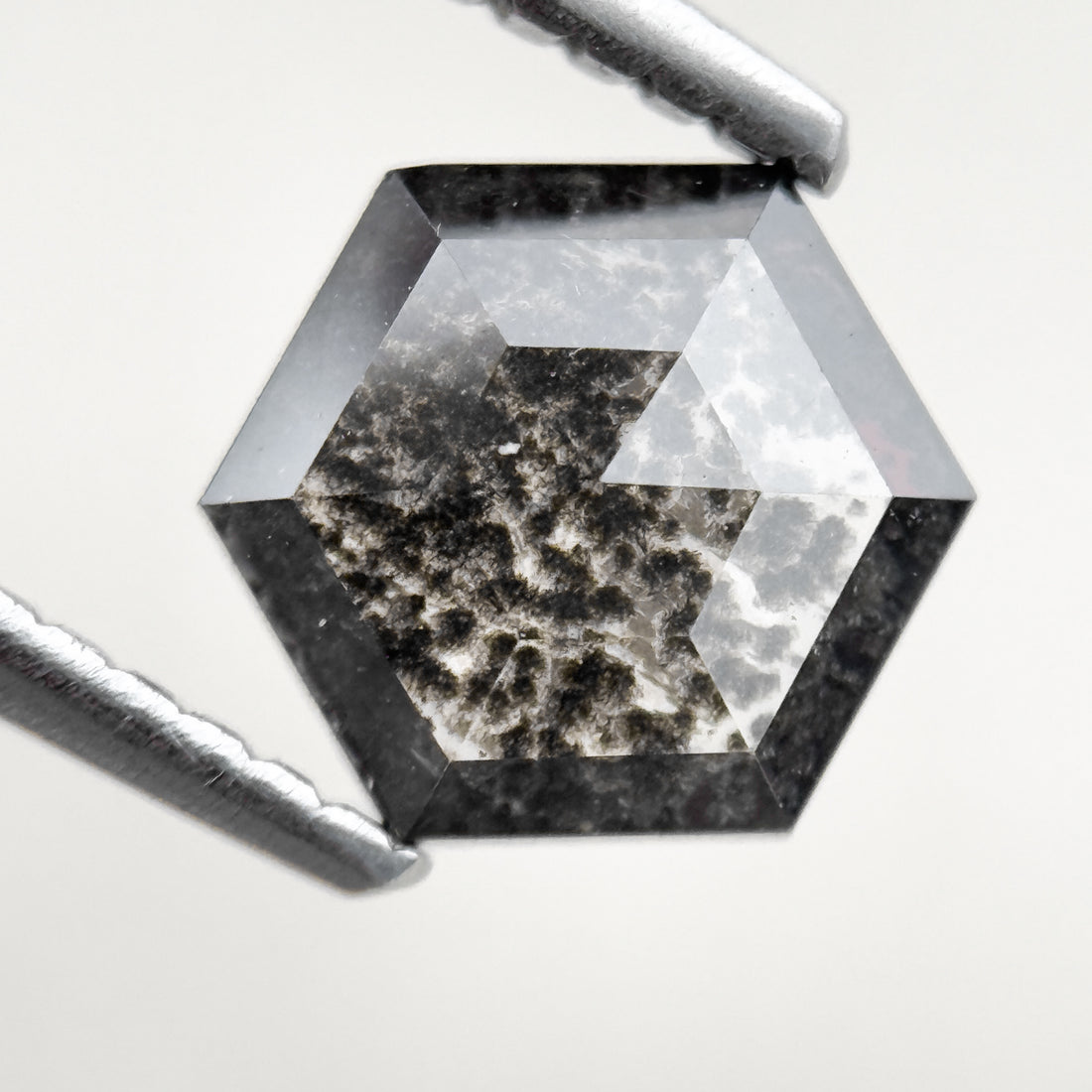 1.00 Ct Hexagon Rose Cut Grey Natural Salt and Pepper Diamond