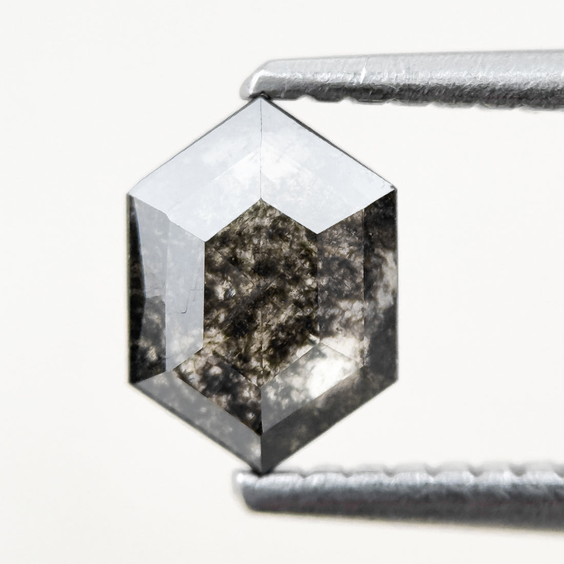 0.83 Ct Hexagon Rose Cut Grey Natural Salt and Pepper Diamond