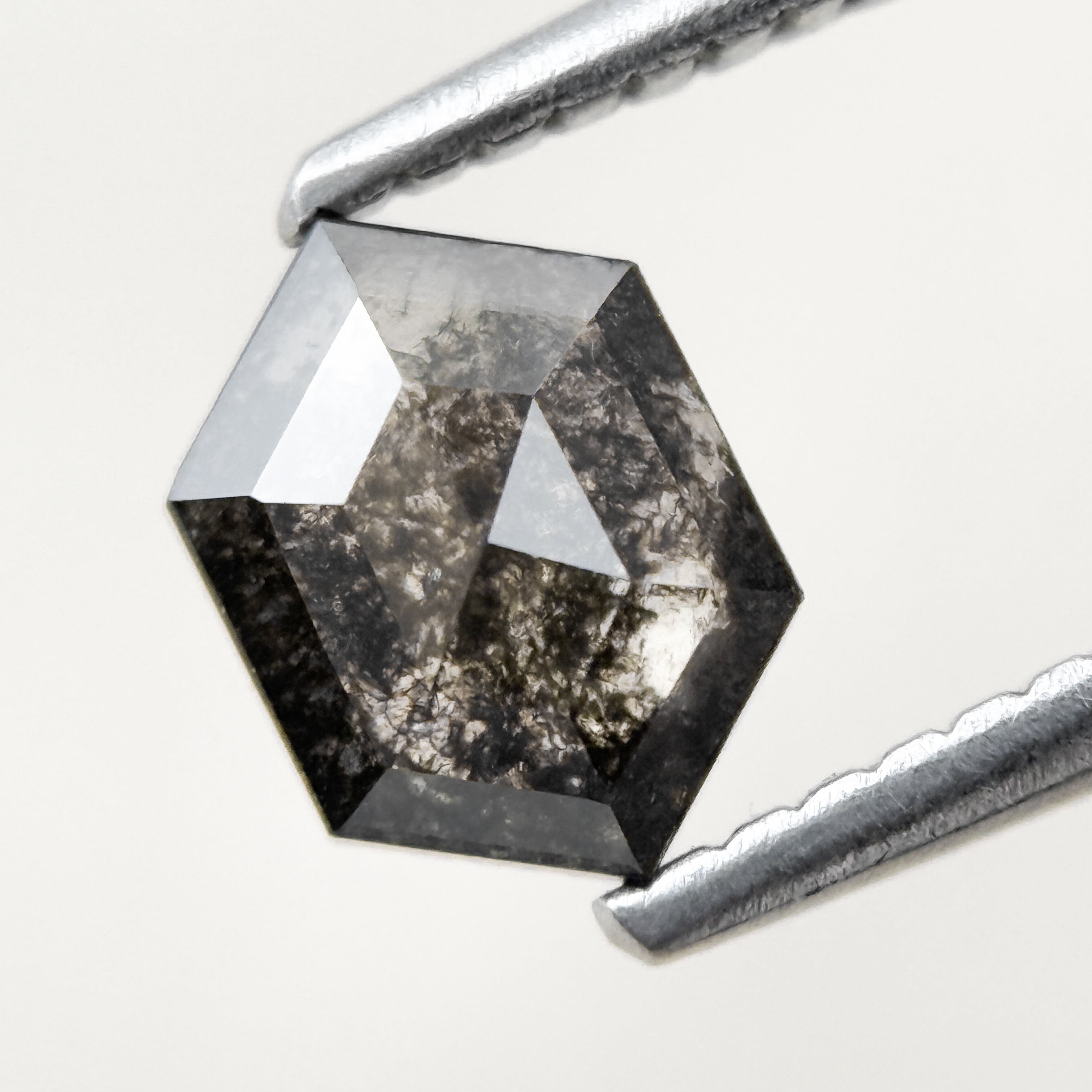 0.83 Ct Hexagon Rose Cut Grey Natural Salt and Pepper Diamond