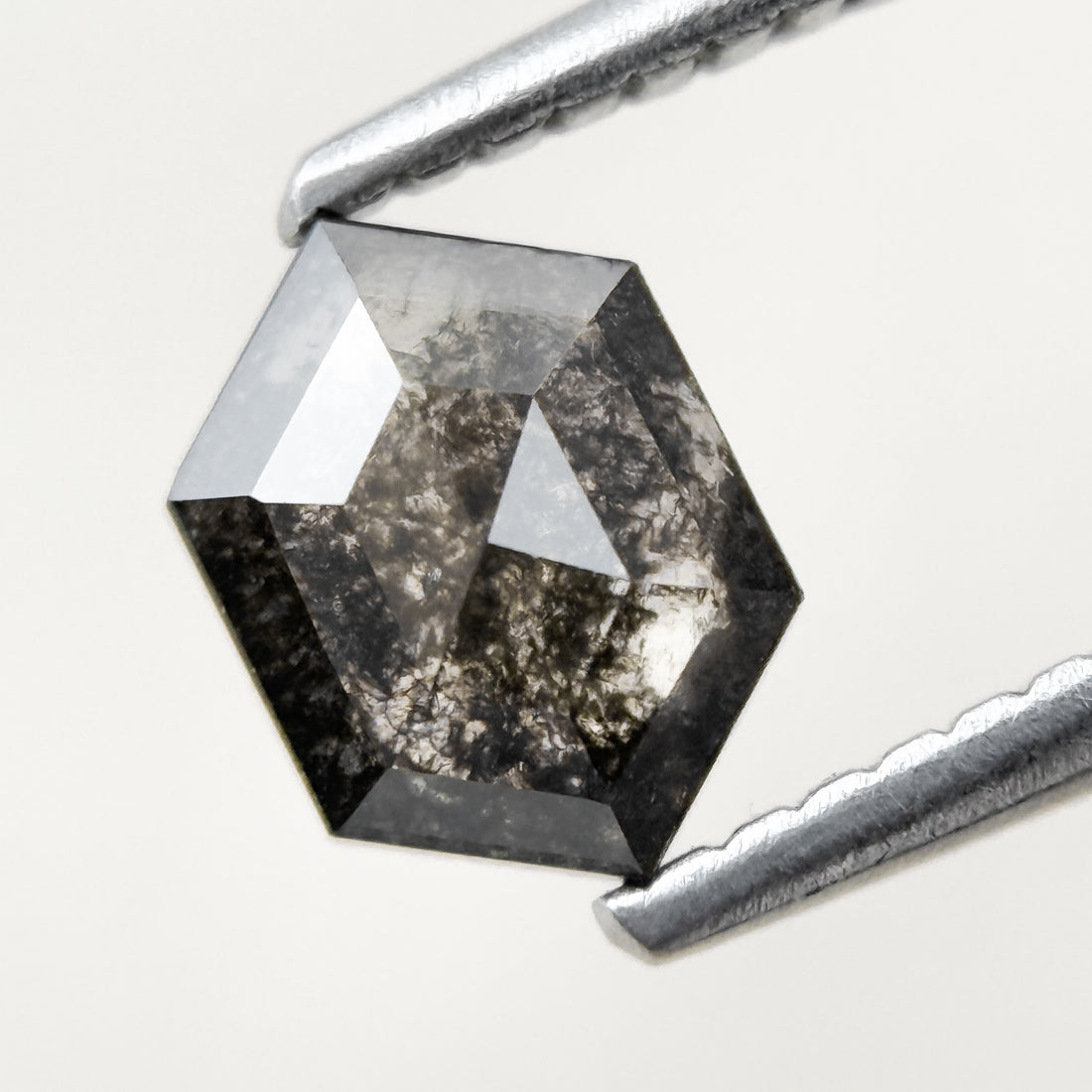 0.83 Ct Hexagon Rose Cut Grey Natural Salt and Pepper Diamond