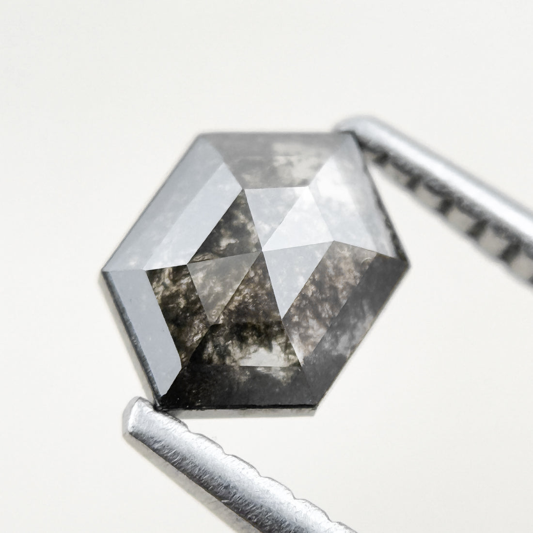0.83 Ct Hexagon Rose Cut Grey Natural Salt and Pepper Diamond