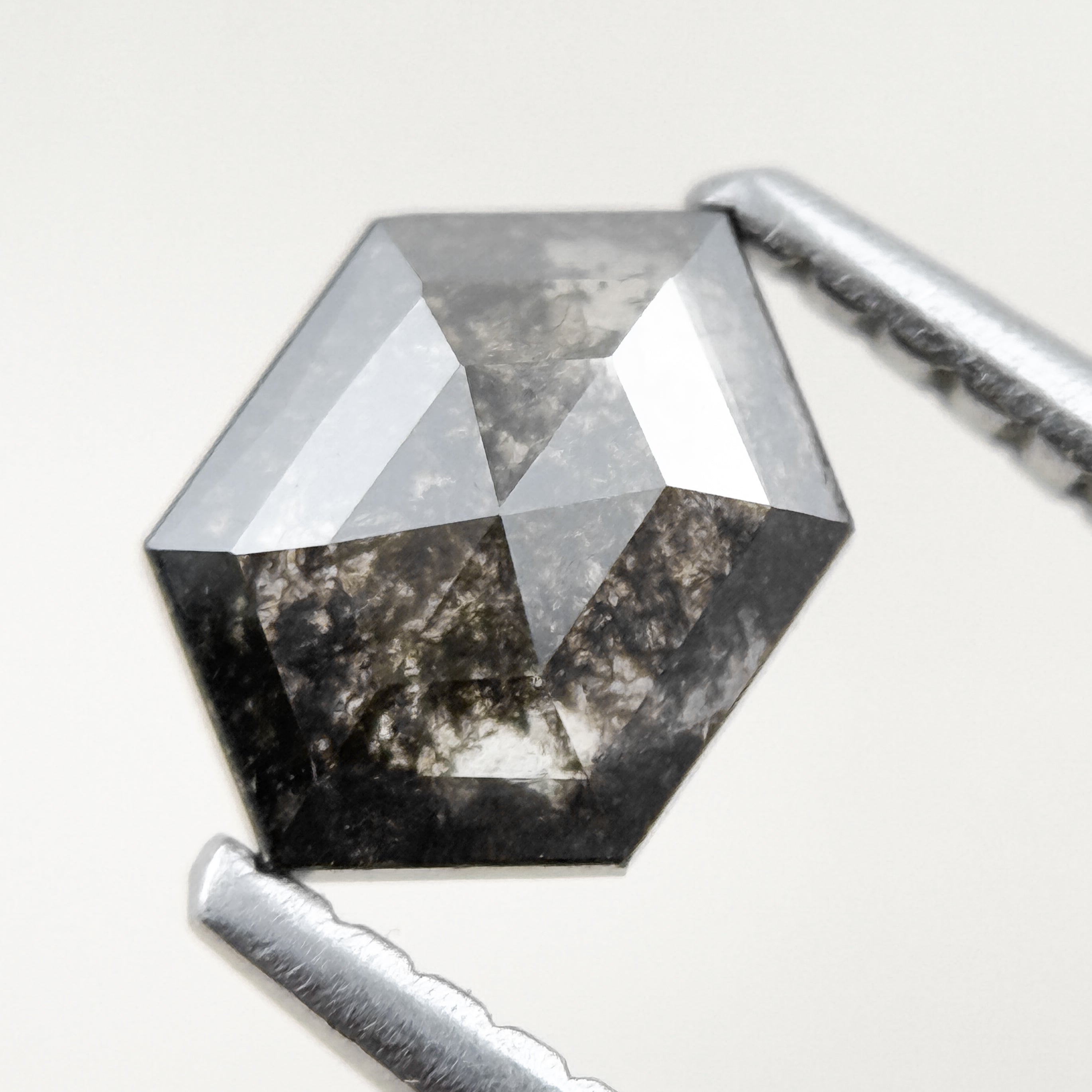 0.83 Ct Hexagon Rose Cut Grey Natural Salt and Pepper Diamond