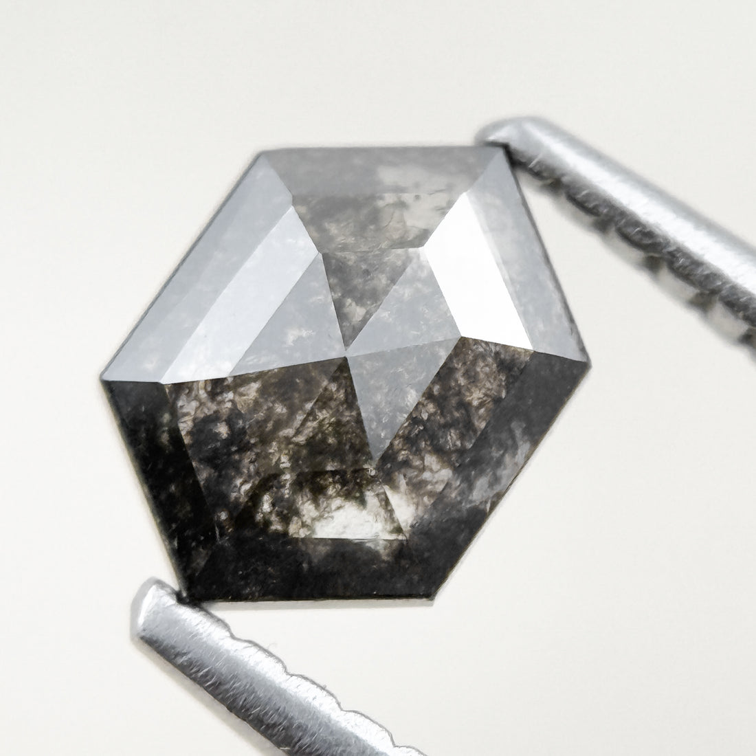 0.83 Ct Hexagon Rose Cut Grey Natural Salt and Pepper Diamond