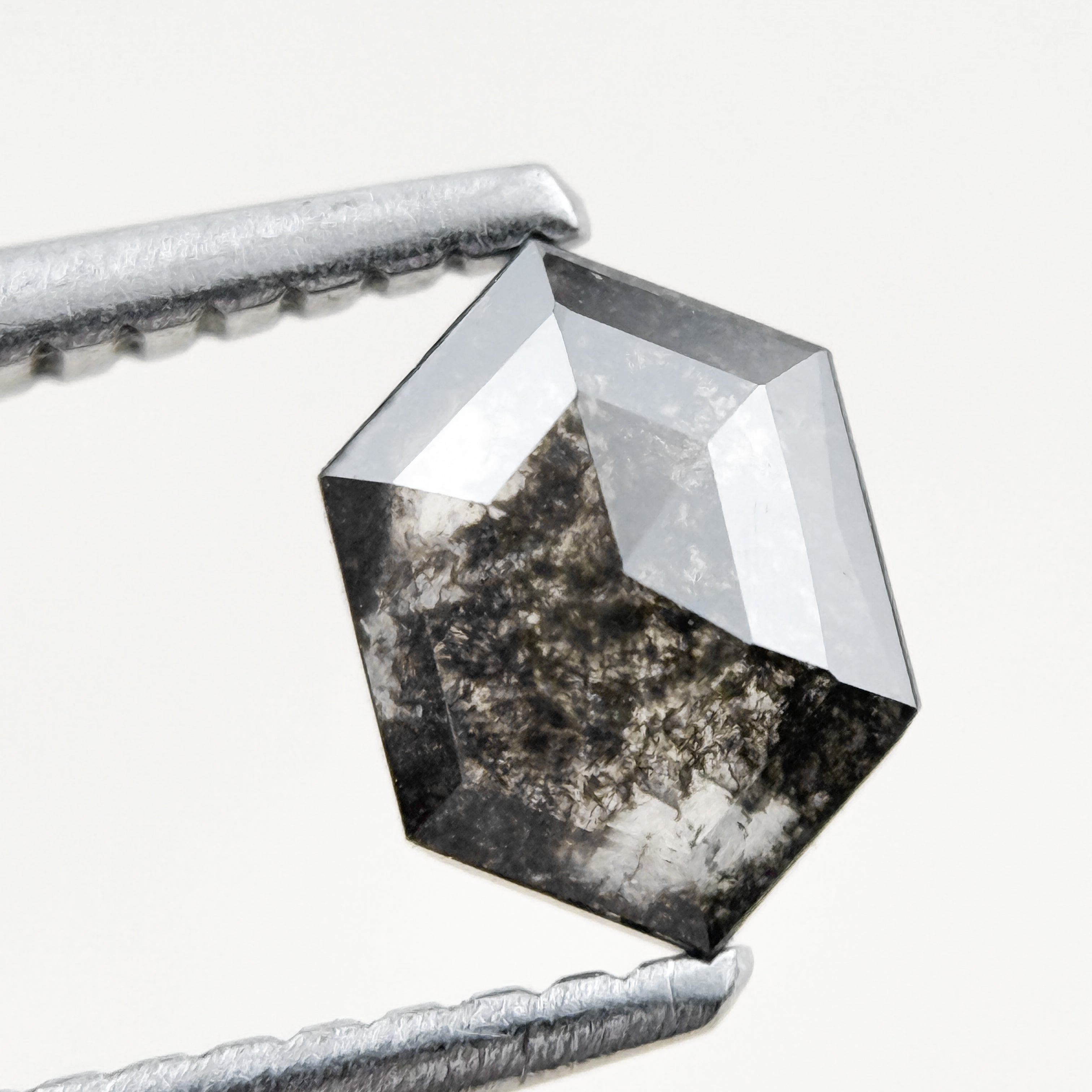 0.83 Ct Hexagon Rose Cut Grey Natural Salt and Pepper Diamond