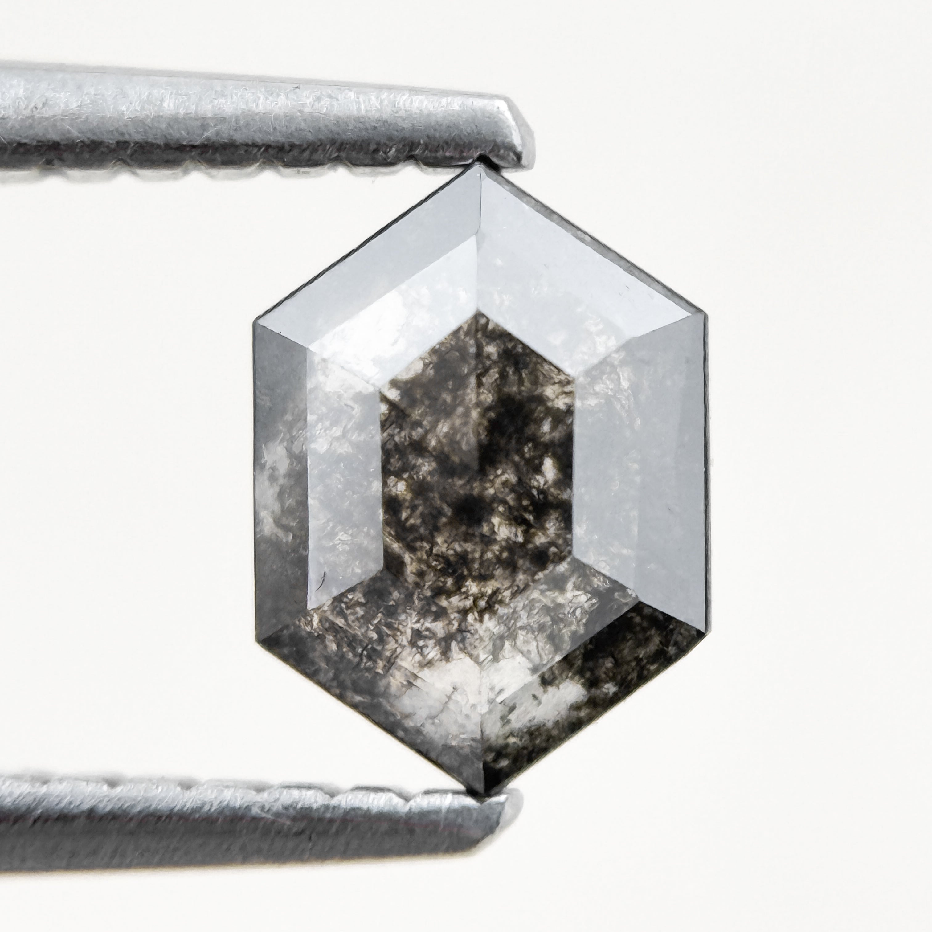 0.83 Ct Hexagon Rose Cut Grey Natural Salt and Pepper Diamond
